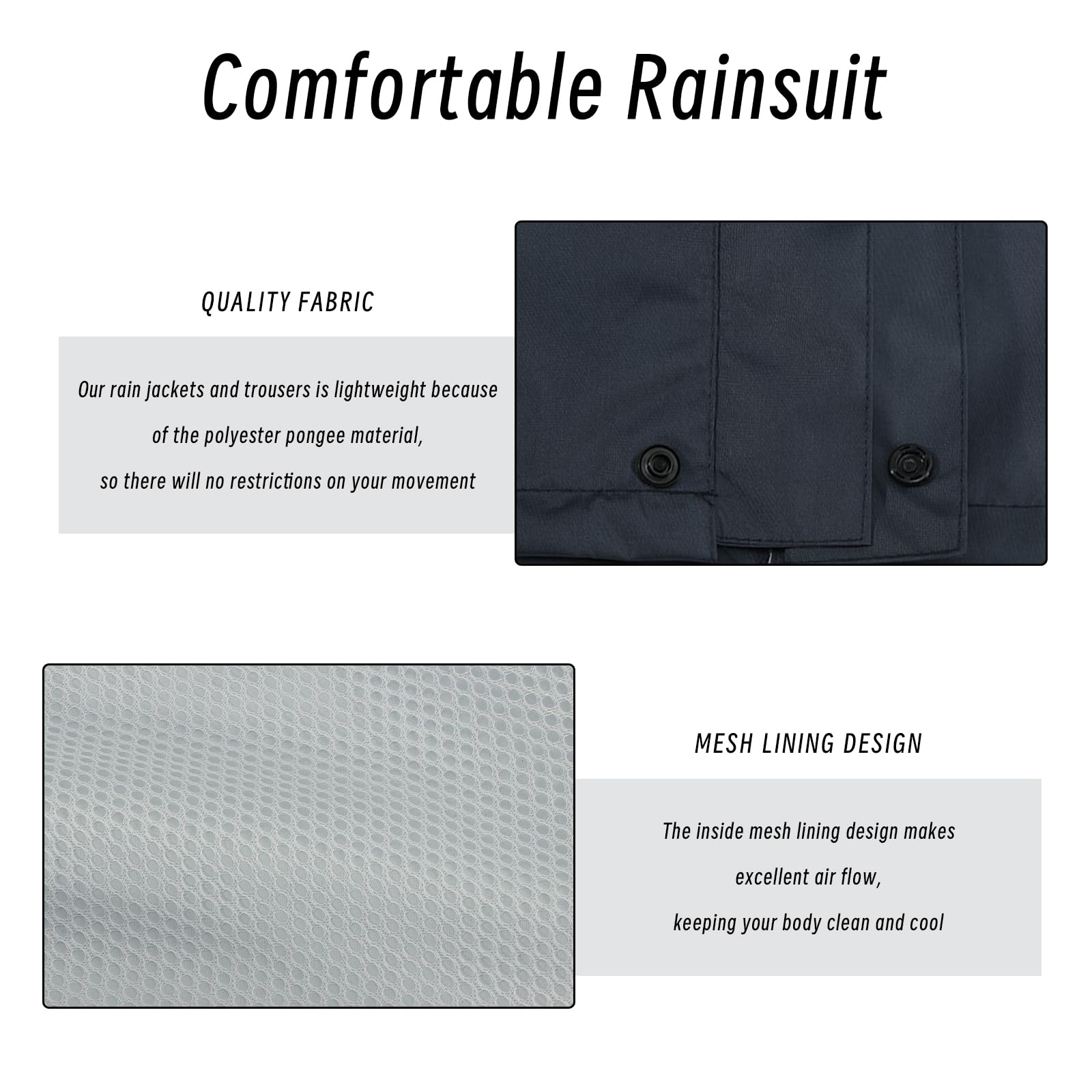LY4U Uomo Impermeabile Tuta da Pioggia, Abbigliamento da Lavoro Giacca e Pantaloni da Ciclismo con Cappuccio, Tuta Impermeabile con Striscia Riflettente Sicura