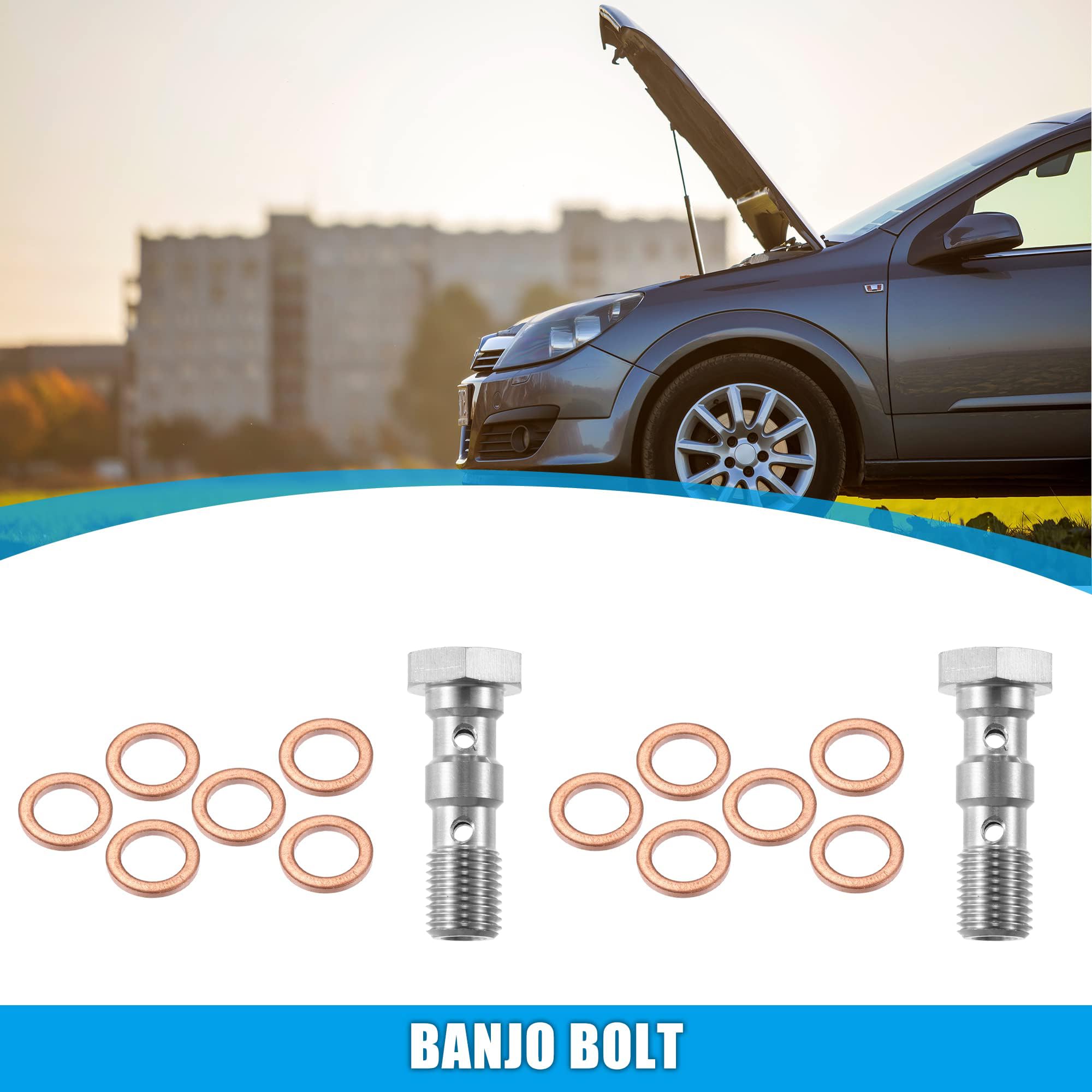 Unifizz Bullone per banjo con filettatura in acciaio inox per auto, 2 pezzi, con rondelle in rame, lunghezza 31 mm, AN3 3/8-24