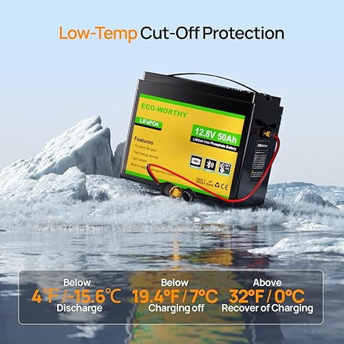 Miniatura 7 de ECO-WORTHY Batería de litio LiFePO4 de 12 V 50 Ah con interfaz XT60, Bluetooth 5.0, protección a baja temperatura, se conecta al inversor de