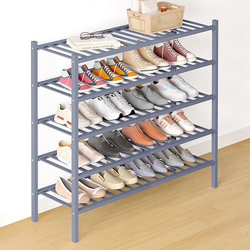 Miniatura 74 de Smiry Zapatero de bambú para clóset, organizador de zapatos apilable de 4 niveles largo de madera, estante de almacenamiento de zapatos Negro