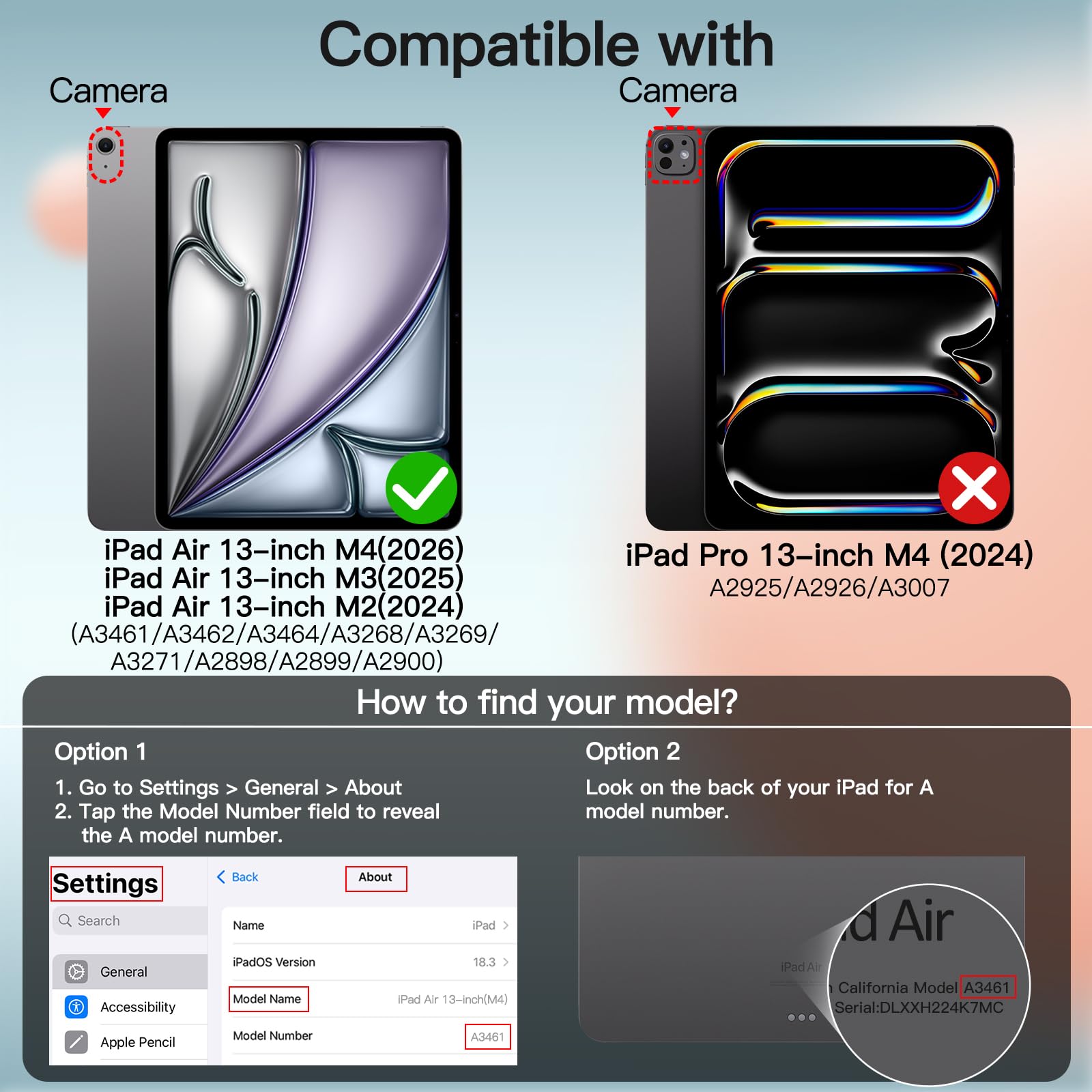 JETech Custodia iPad Air 13 Pollici M4/M3/M2 2026/2025/2024 Sottile Supporto Rigido Retro Conchiglia Intelligente Cover Auto Svegliati/Sonno Nero