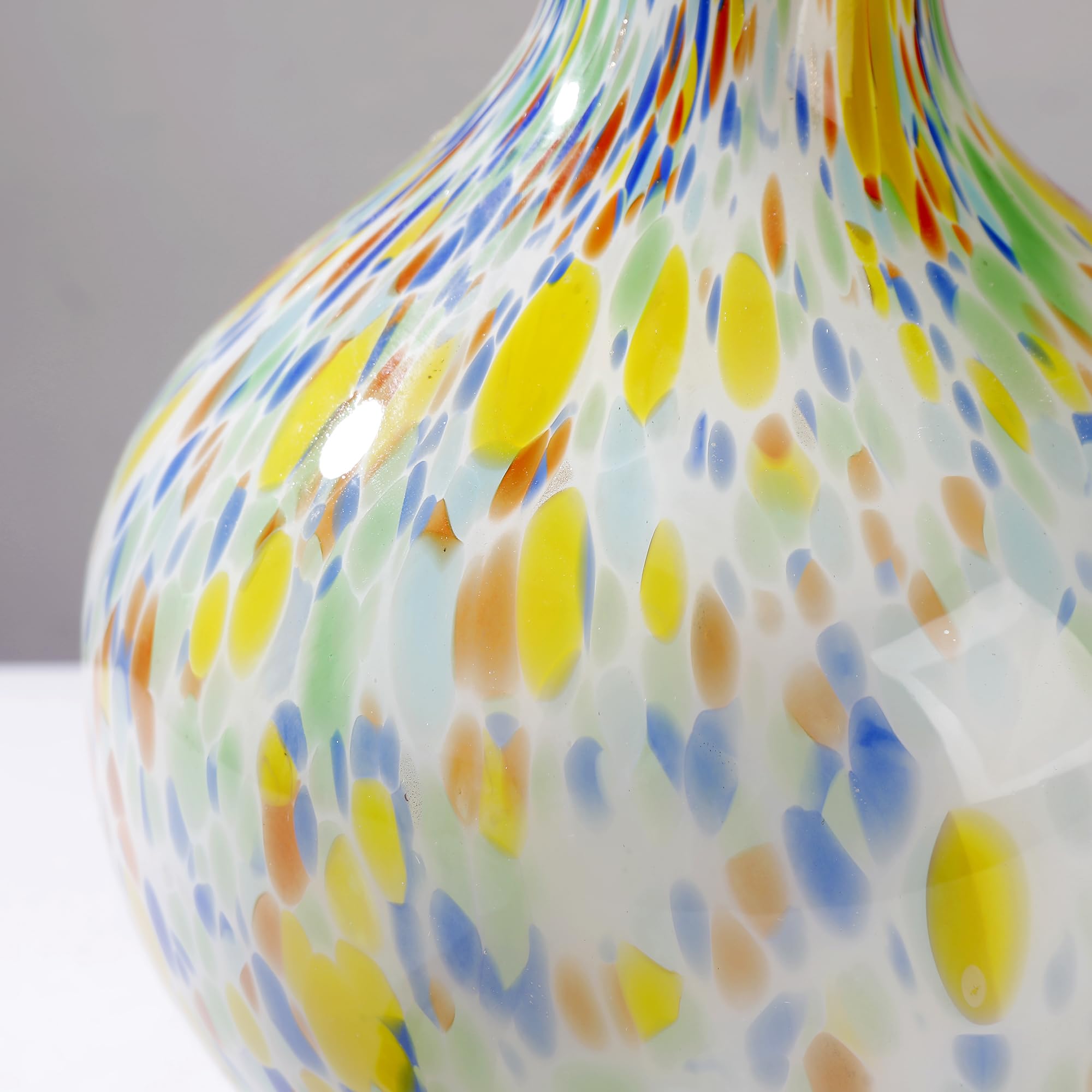Jarrón de cristal de Murano redondo soplado a mano, 12.5 pulgadas de alto, jarrón de vidrio de boca ancha para mantel, centro de mesa, entrada, sala de estar, decoración de boda, decoración de cristal