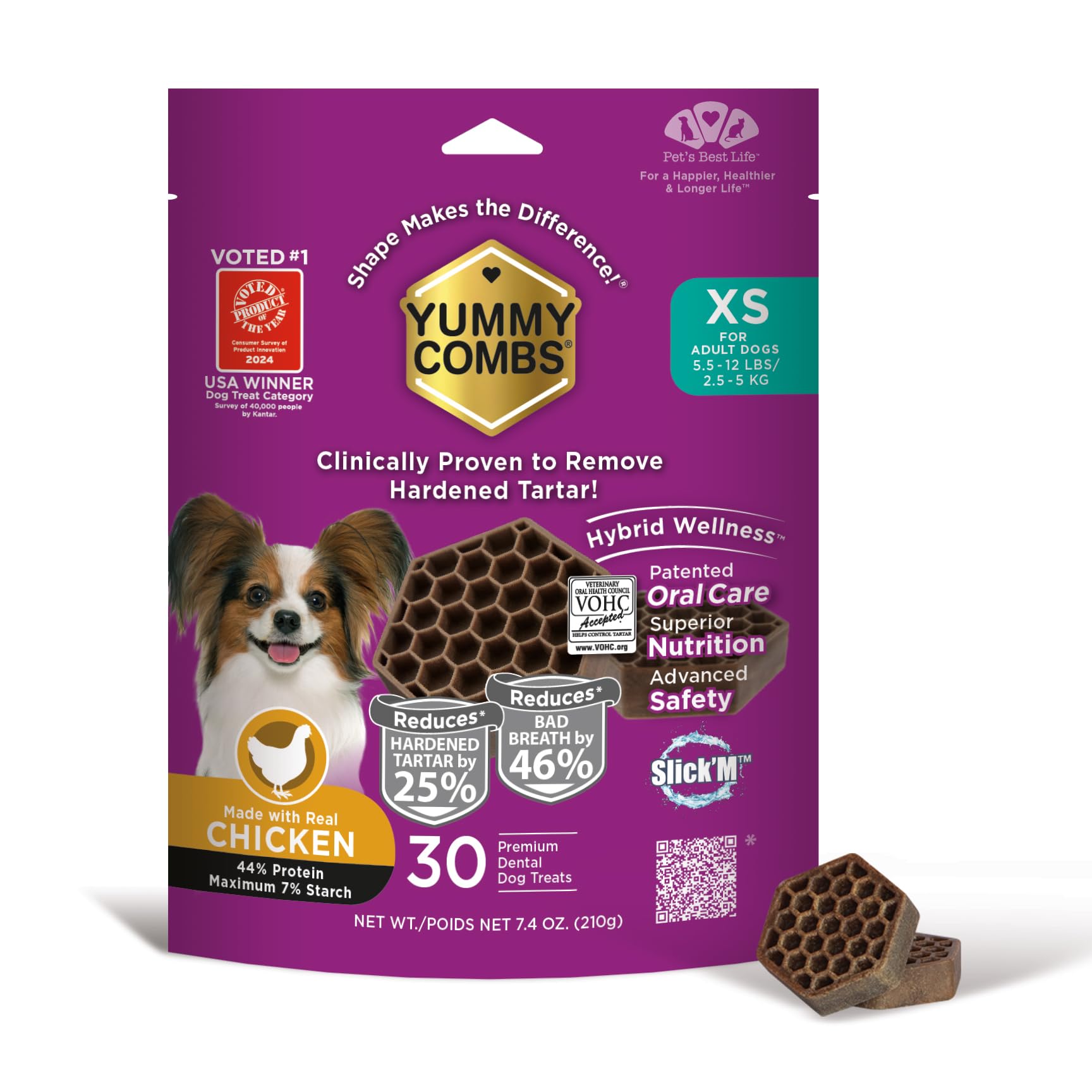 Yummy Combs Dog Dental Treats – Vet VOHC Approved, Removes Tartar & Cleans Teeth – Yummy High Protein Chicken Treat for Extra Small Dogs (Mini Pack,