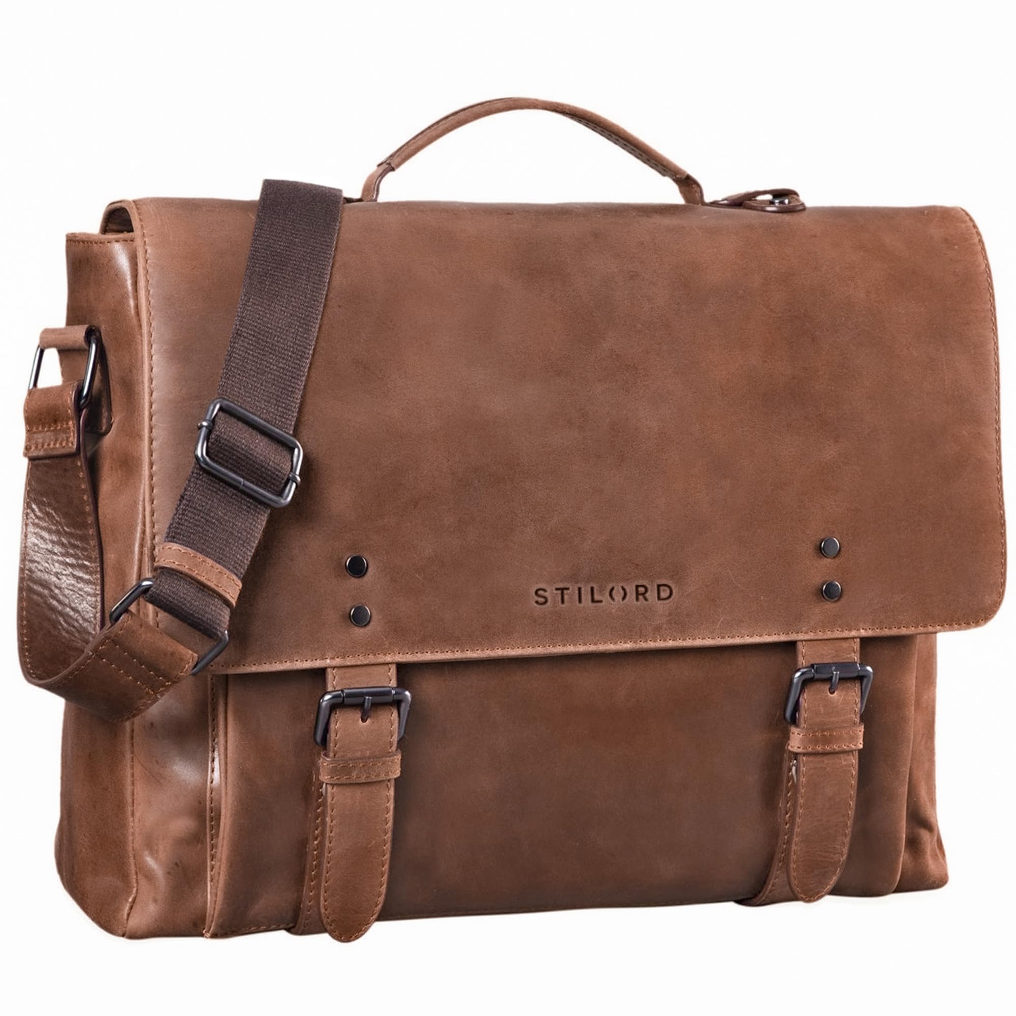 STILORD Alfred Vintage Leder Aktentasche aufsteckbar XL groß Laptoptasche 17 Zoll Lehrertasche Dokumententasche Business Büro Farbe:Messina - braun