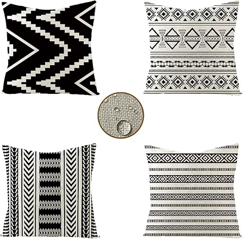 Juego de 4 fundas de almohada para exteriores, impermeables, color beige, de 14 x 14 pulgadas, decoración de granja, fundas decorativas de lino,