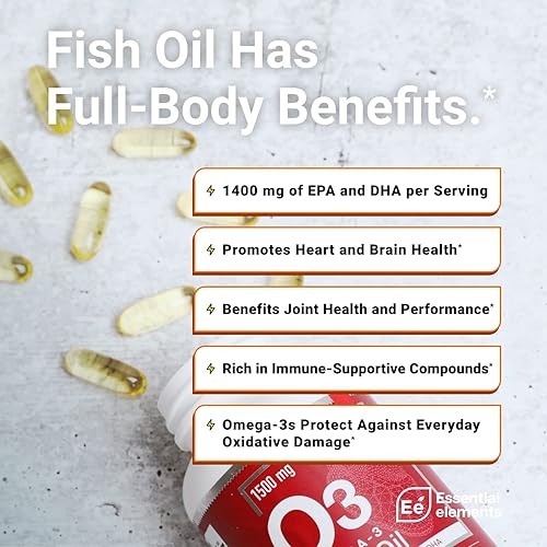 Miniatura 4 de Essential Elements Suplemento de aceite de pescado omega-3 con EPA y DHA  Ácidos grasos para apoyo inmunológico, cardíaco y cognitivo  Aceite de