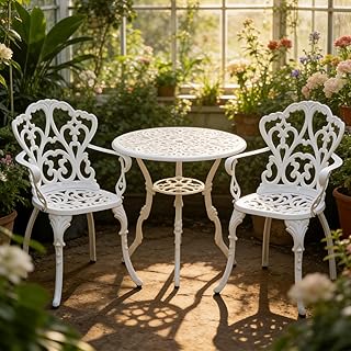3 Piece Outdoor Dining Set, Aluminum alloy 35" Patio Table with 1.96" Umbrella Hole & 2 Chairs, All Weather Furniture for Garden, Backyard, Poolside (White 3Pieces (33" Square Table & 2 Chairs))