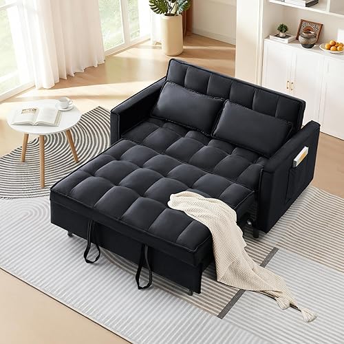 Miniatura 8 de Sofá cama convertible 3 en 1, moderno sofá biplaza de terciopelo extraíble con cama extraíble, sofá pequeño con sofá biplaza con respaldo