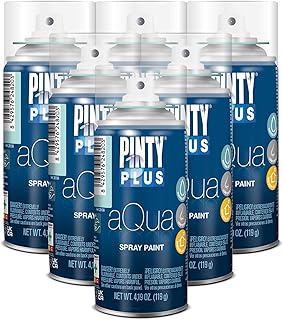 PINTY PLUS Aqua Mini Spray Paint - Art Set of 6 Water Based 4.2oz Cans. Ultra Matte Finish. Perfect For Arts & Crafts. Works on Plastic, Metal, Wood, Cardboard