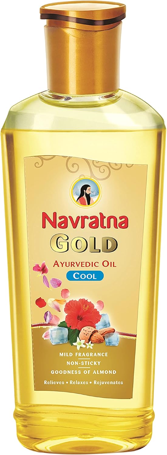 Navratna Gold Ayurvedic Hair Oil | with 24K Gold & 9 Ayurvedic Herbs | Lightweight, Non-Greasy & Fast-Absorbing | Relaxing Head Massage Oil | Deeply Nourishes Hair | 6.76 Fl Oz (200ml)