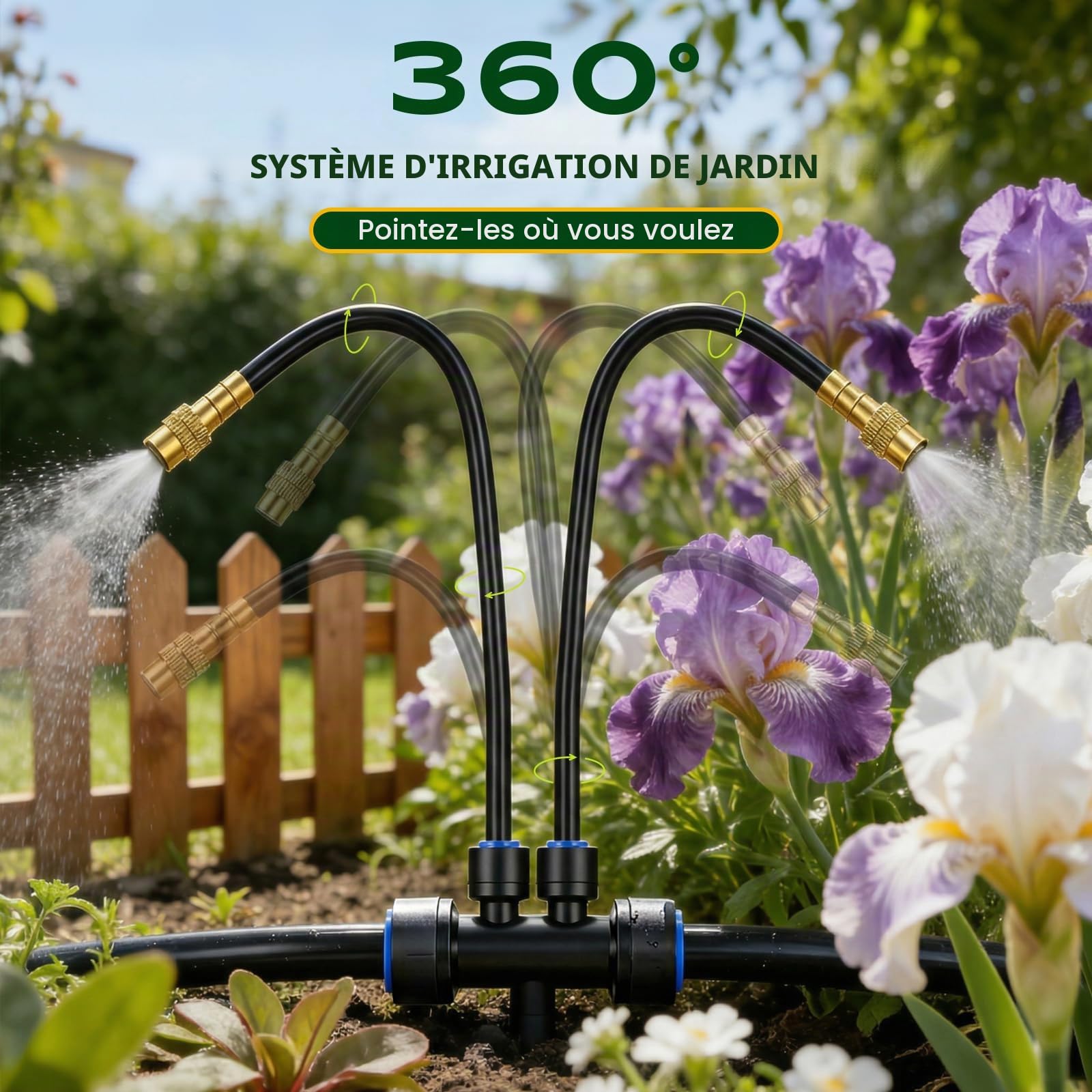 15m Système d'irrigation Jardin 360° Flexible Kit d'irrigation Goutte à Goutte DIY Kit Arrosage Automatique avec 9mm Tuyau et 30pcs Réglable Tête d'Arroseur pour Serre Cour Pelouse Plantes