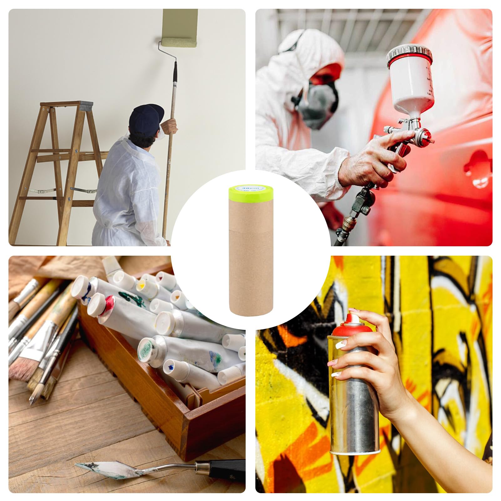 TAPEBEAR Lot De 3 Rouleaux De Film De Masquage Pré-collé