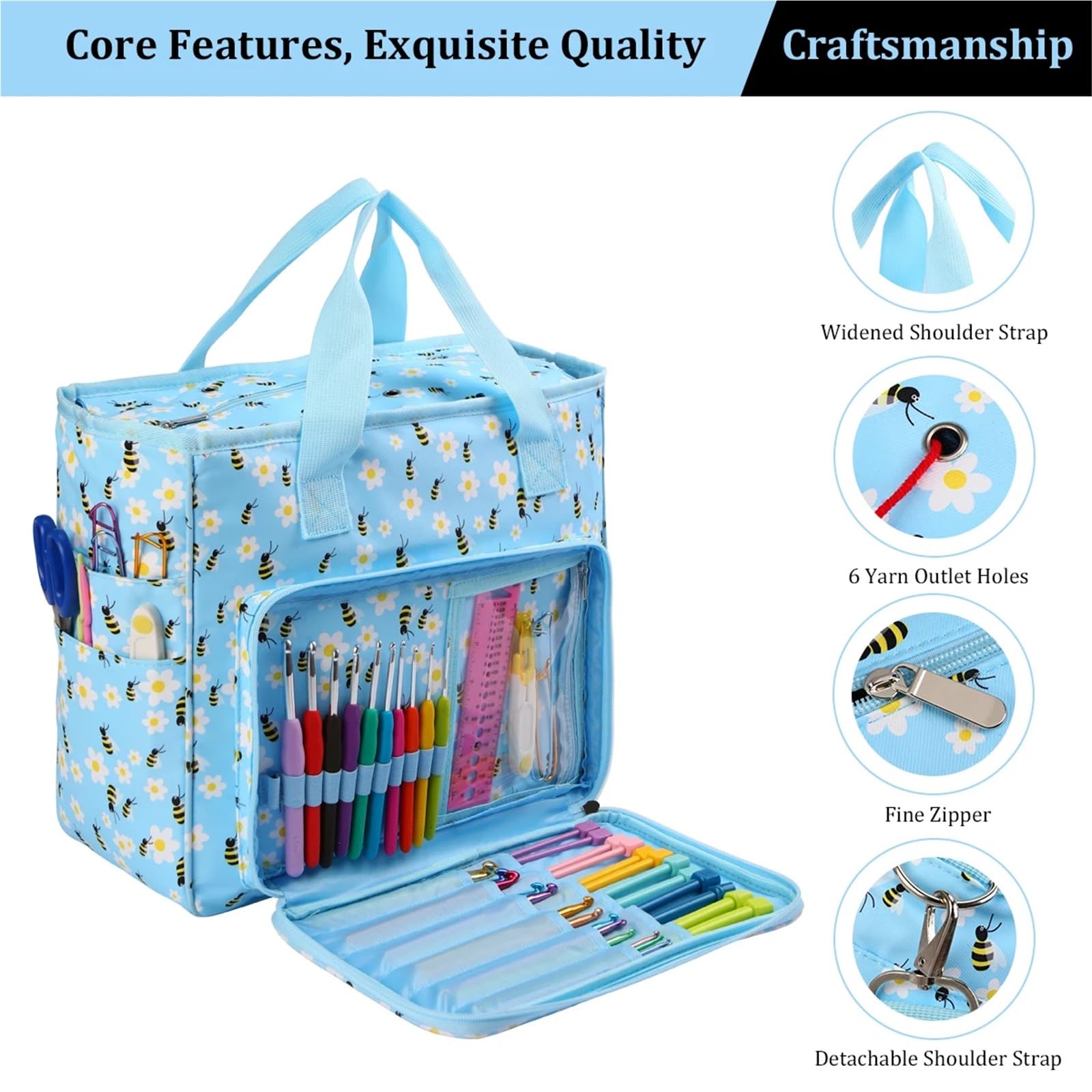 Bolsa de almacenamiento for lanas, bolsos gancho ganchillo alta capacidad, agujas coser DIY, accesorios Herramientas tejido, organizador viaje para Agujas, Hilo(Retro)