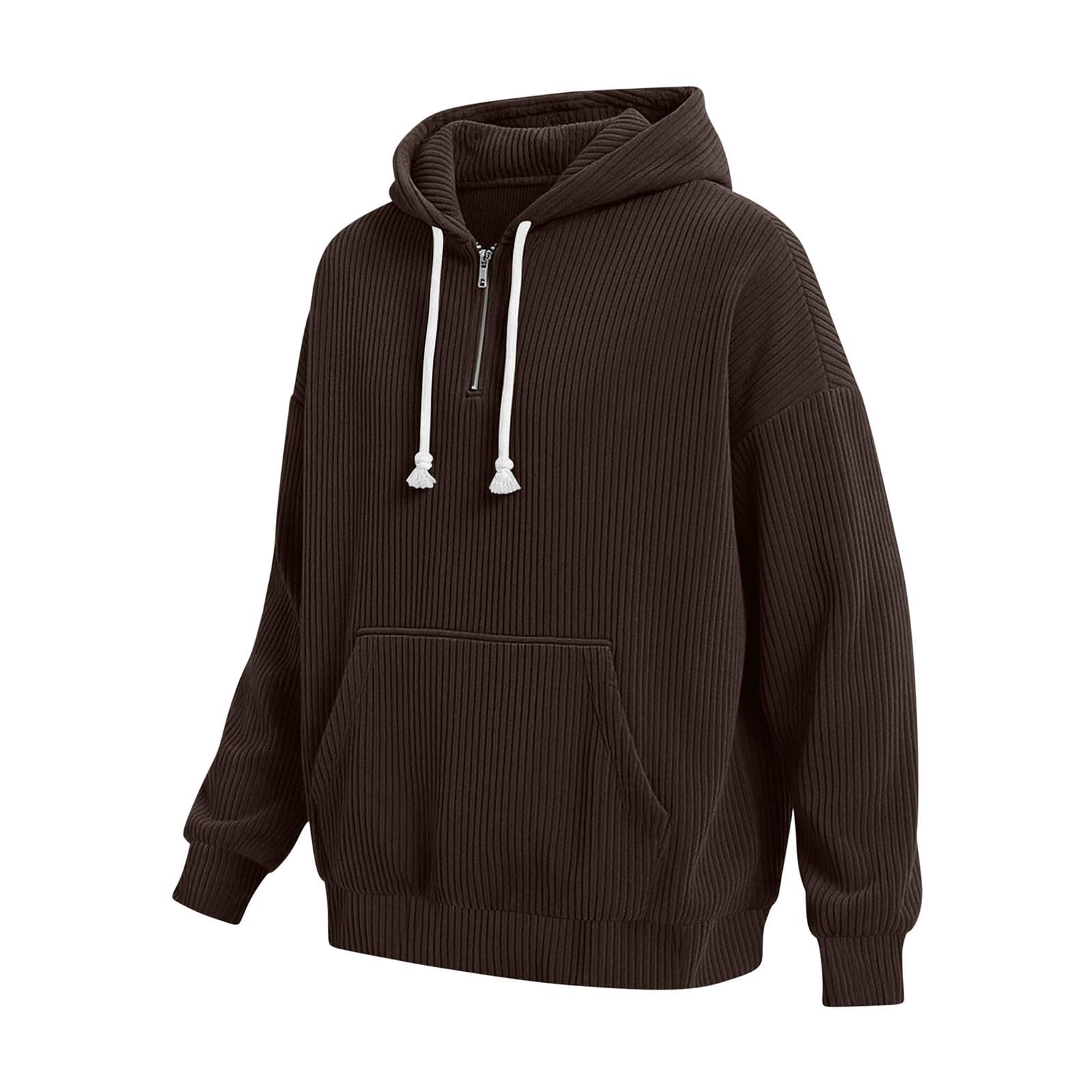 Sweat à Capuche Homme, Poche Kangourou, Velours Côtelé, Manches Longues