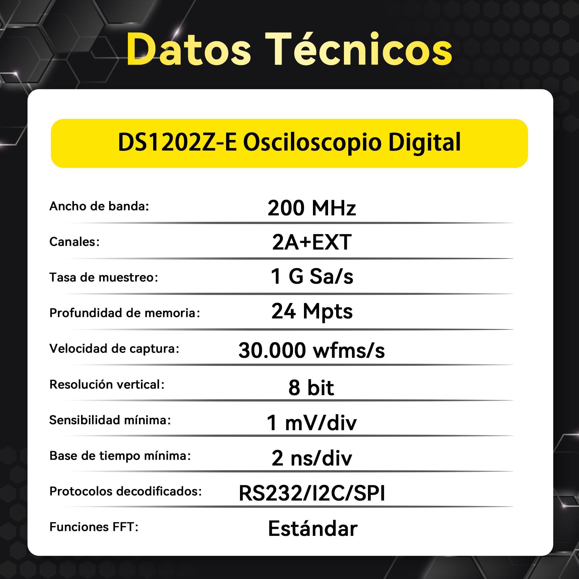 RIGOL Osciloscopio,DS1202Z-E Osciloscopio Digital,200 MHz,2 canales+EXT,pantalla de fósforo HD de 7 pulgadas,Alta relación calidad-precio,ideal para I+D,mantenimiento y enseñanza en laboratorio