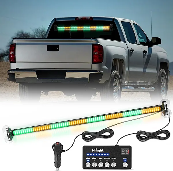 Nilight 144LED Traffic Advisor Strobe Light Bar with Controller Amber Green Emergency Warning Lights Hazard Interior Front/Rear Windshield Flashing for Cars Plow Trucks Construction Vehicles