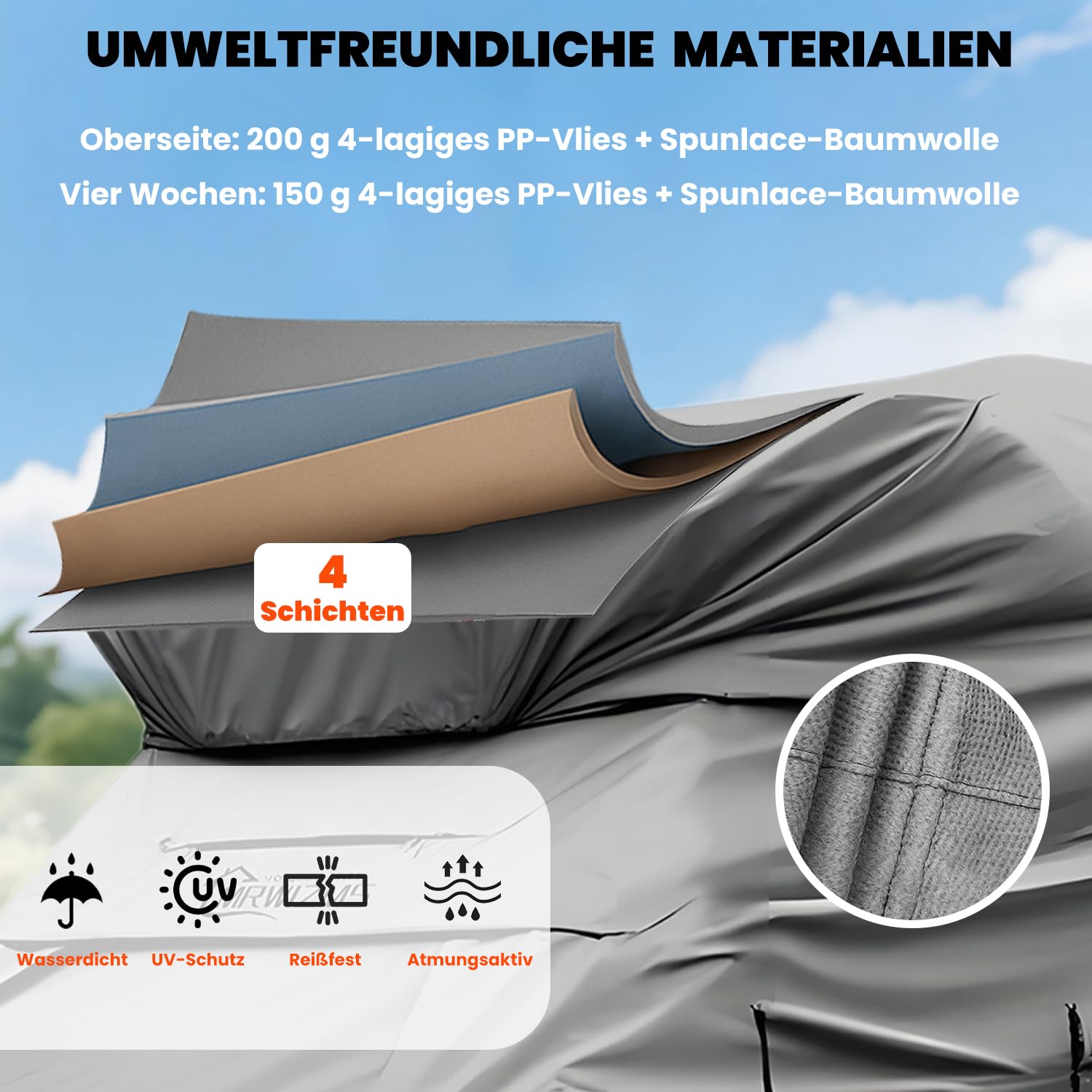 Wohnwagen Abdeckung, Wohnwagen Schutzhülle: Hochwertige, langlebige und verschleißfeste Wohnwagen Abdeckplane bieten soliden Schutz für Ihren Wohnwagen. leicht zu montieren und zu entfernen.