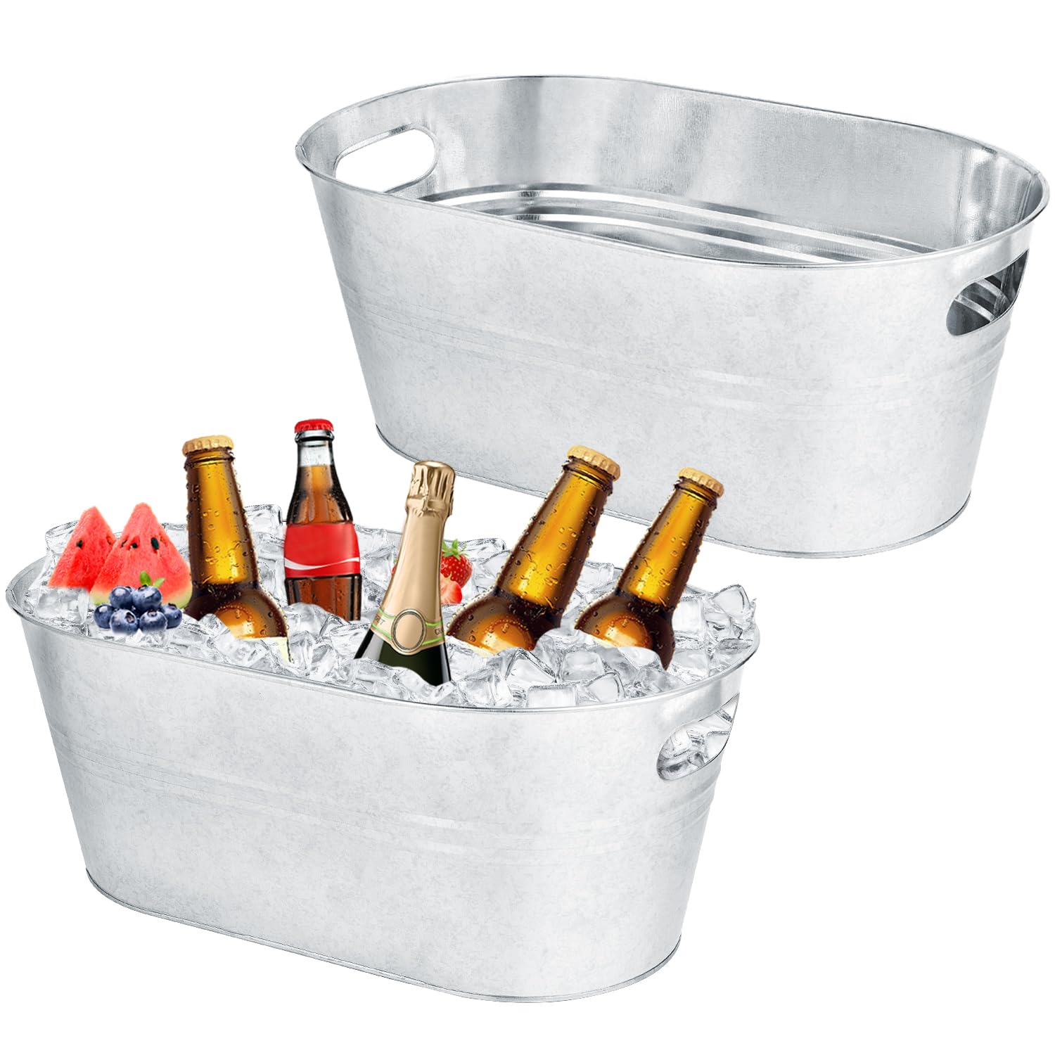 Photo 1 of OBTANIM 2 Pack 4 Gallon Galvanized Ice Buckets Metal Champagne Drink Cooler Storage Ice Tub with Handles for Beer Cocktails Wine Beverage Home Parties Bar Cooling Supplies
