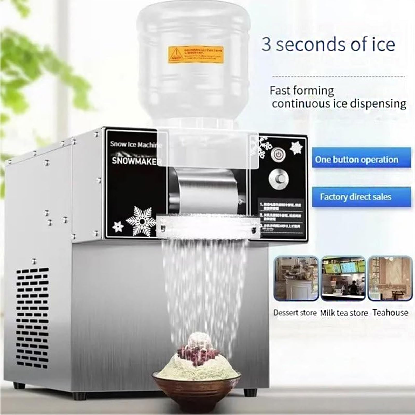 Machine À Glace Pilée Professionnelle 60 Kg, Machine À Glace Pilée Électrique avec 2 Barils, Rouleau Réfrigérant De 8 Cm, Épaisseur Réglable, Refroidissement Rapide, pour Snacks Et Glaciers