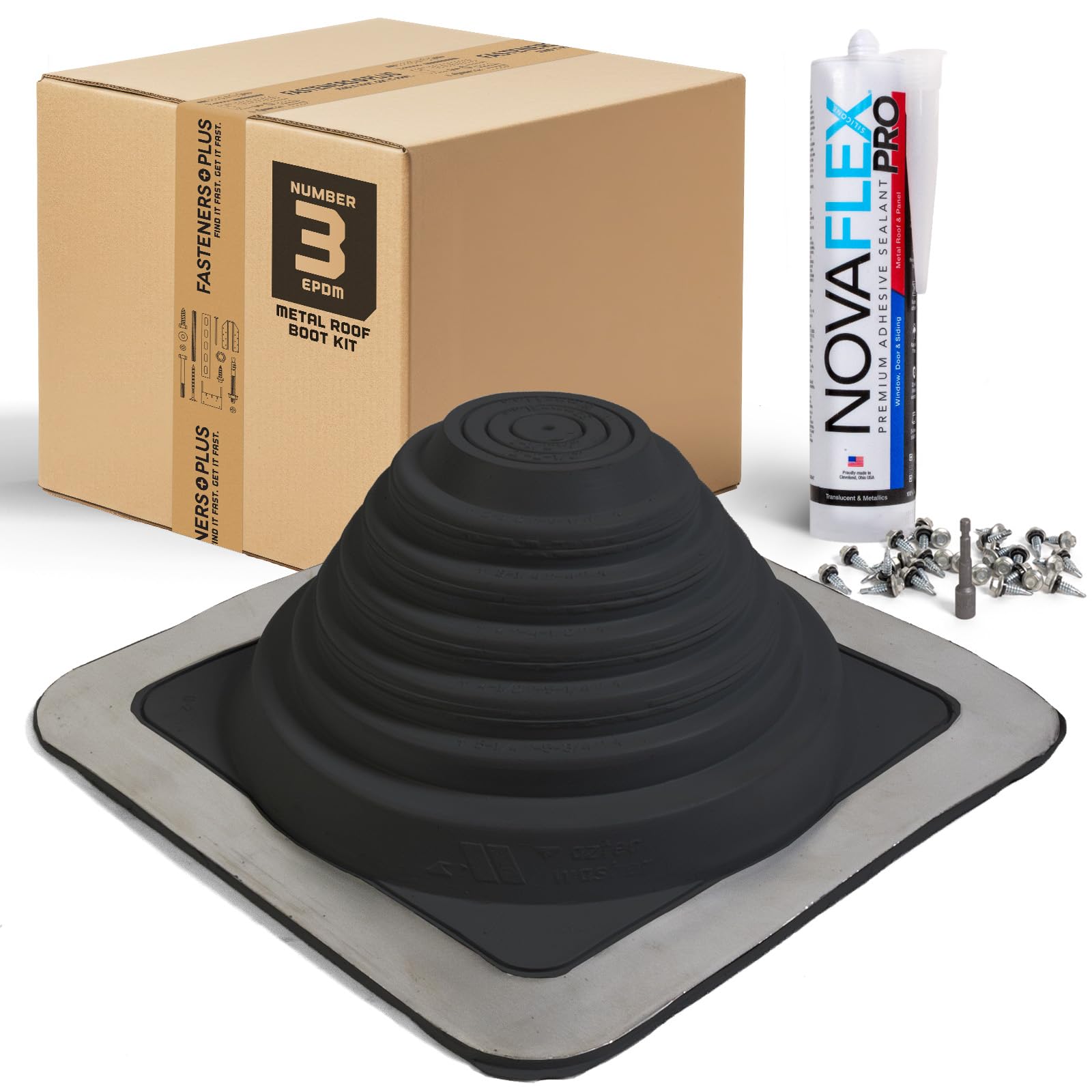 Fasteners Plus #3 Square EPDM Metal Roof Pipe Flashing Boot