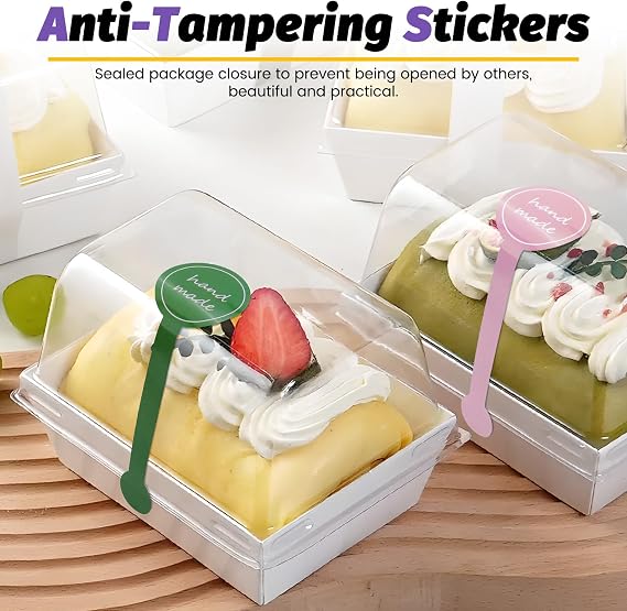 500pcs Handmade Food Baking Seal Stickers, Colorful Self Adhesive Bakery Stickers, 3.9in Long Strip Tamper-Proof Packaging Sealing Labels for Lollipop Cake Cookie Bread