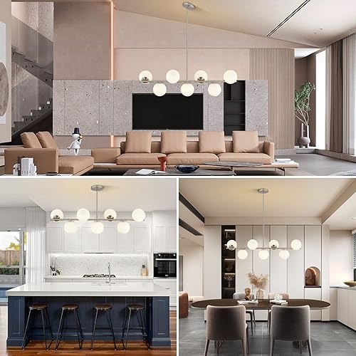 Miniatura 4 de KCO Lighting - Lámpara de araña moderna plateada con globo blanco, lámpara colgante Sputnik de vidrio esmerilado, lámpara de techo colgante