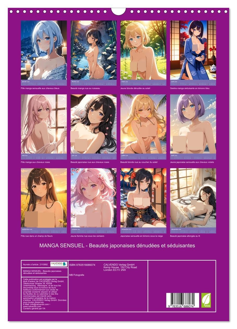 MANGA SENSUEL - Beautés japonaises dénudées et séduisantes (Calendrier mural 2026 DIN A3 vertical), CALVENDO calendrier mensuel: Beautés japonaises ... et passionnés d'anime (CALVENDO Érotisme)