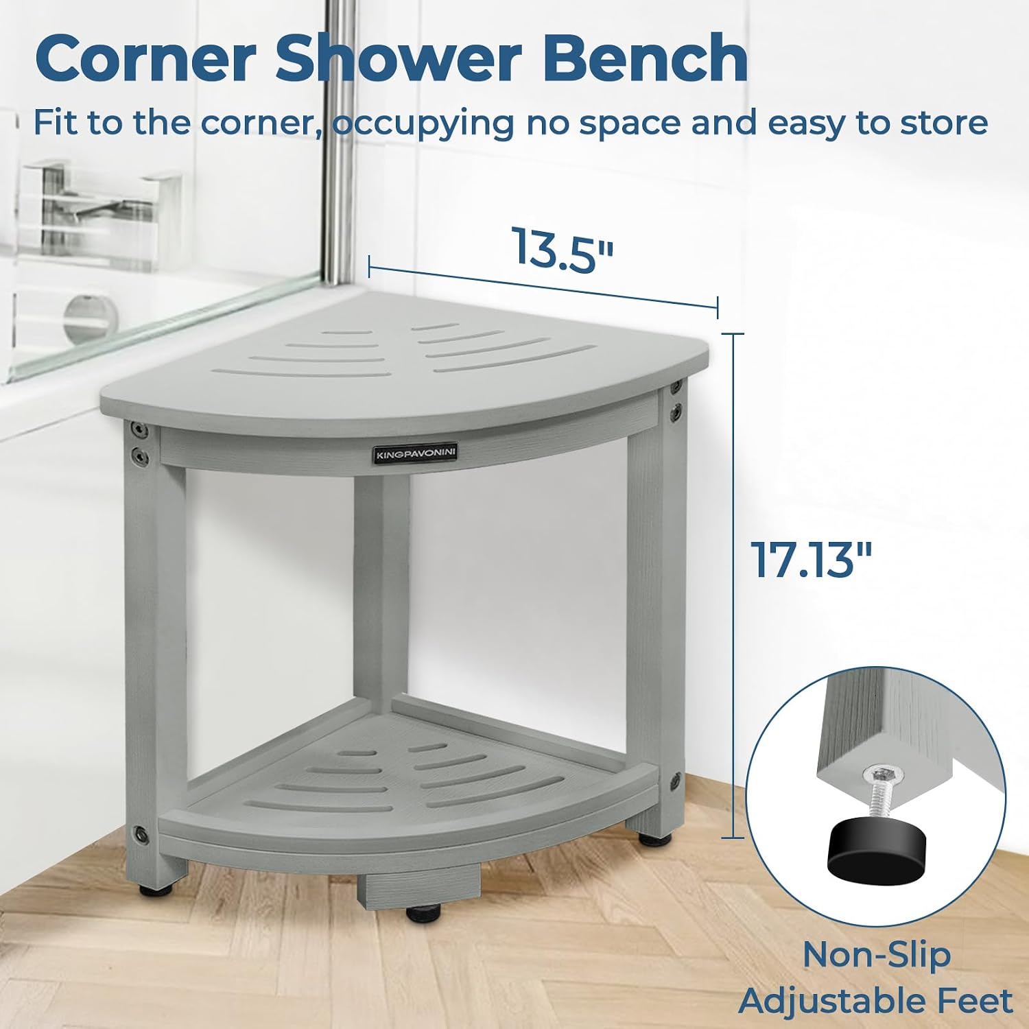 KingPavonini HDPS Corner Shower Stool for Shaving Legs, Waterproof, Grey image 3