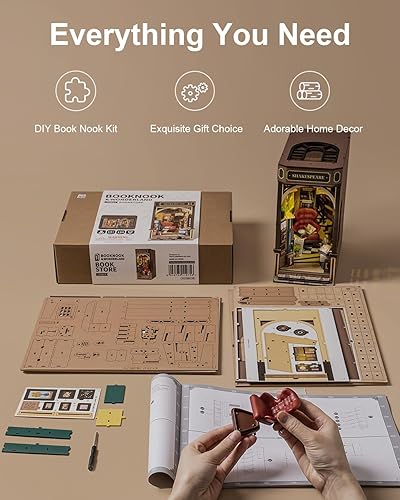 Miniatura 6 de Rowood Book Nook - Kit de rincón de libros para adultos, rompecabezas de madera 3D en miniatura, callejón de decoración de estantería, pasatiempos