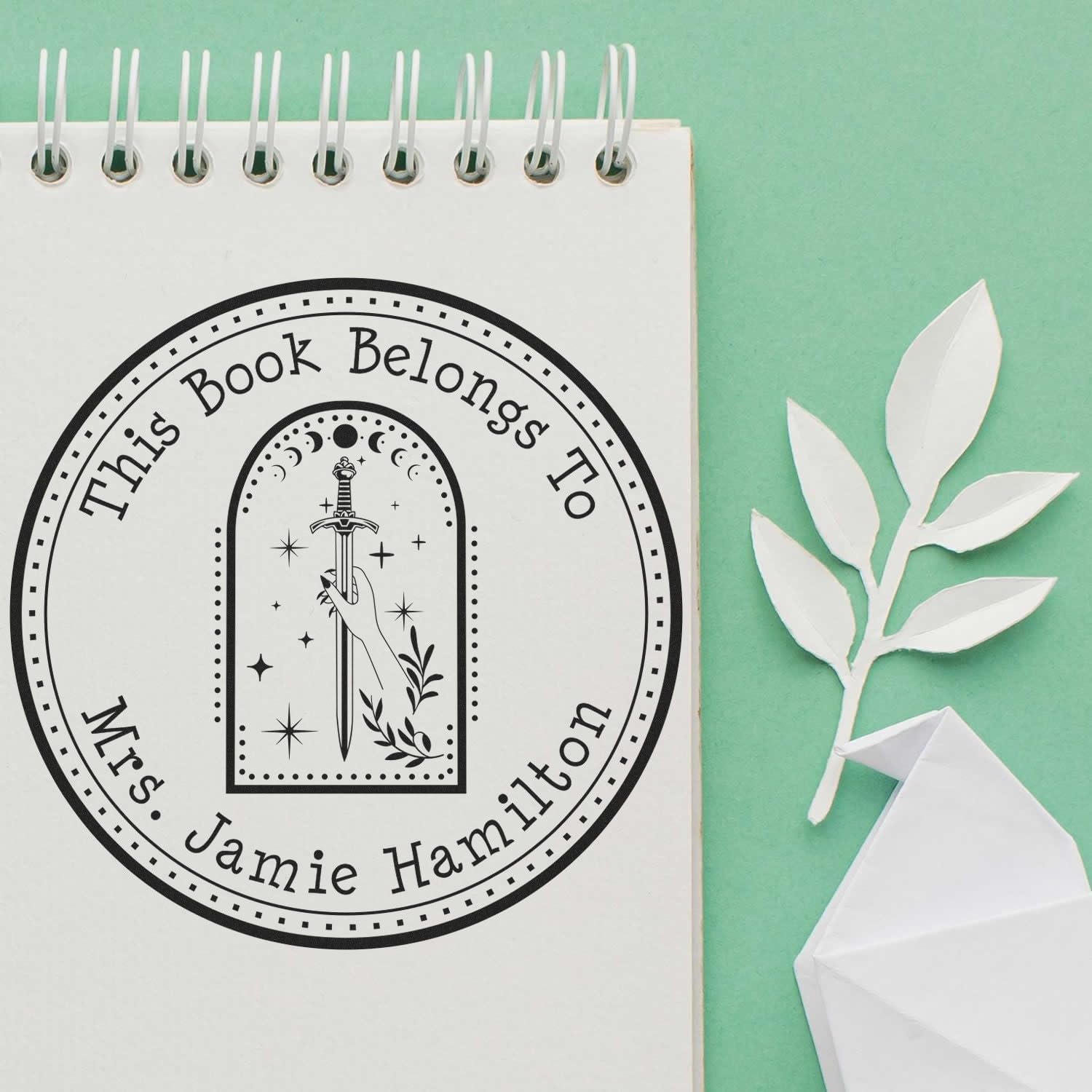 Thunderstrike Mythical Swords Personalized Book Plate Wood Stamp - Customized Ownership Stamper, 1-5/8" Custom-Made from The Library of Stamp for Fantasy Book Enthusiasts