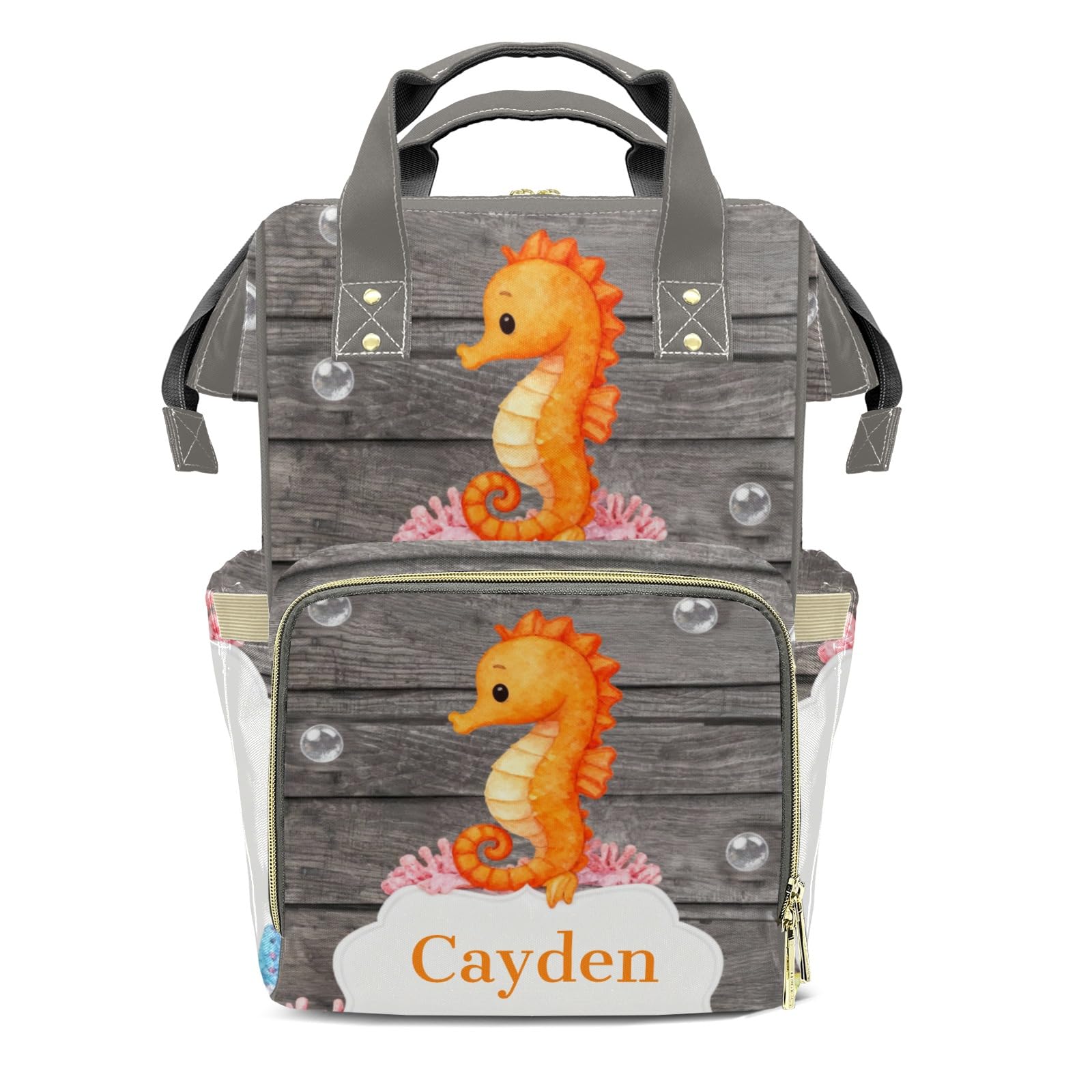 Personalized Diaper Bag Backpack Gift Watercolor Sea Horse Bubbles Large Capacity Nappy Bag: Designed for Travel &amp; Everyday Use