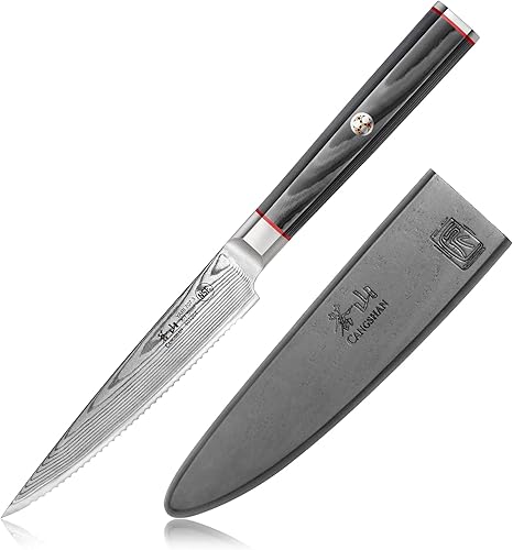 Cangshan YARI Series X-7 Cuchillo de acero de Damasco de 5 pulgadas con funda