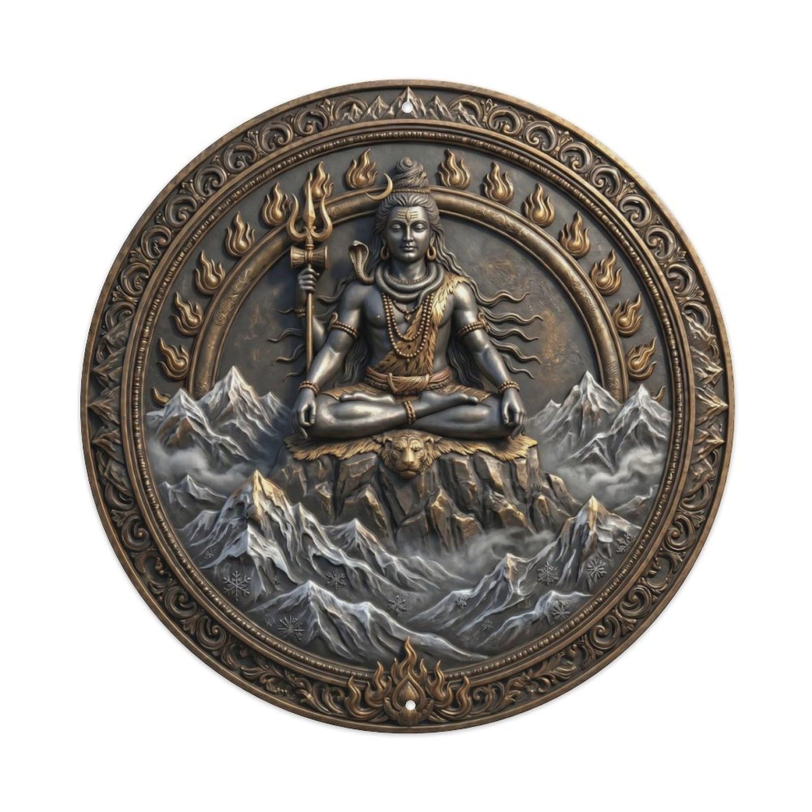 Fqcyn Style Hindu Deity Shiva Himalaya Mountain Snow Peak Relief Sculpture Metal Tin Sign Plaque Wall Decor For Cafe, Club Bar, Office, Home Garden Round Metal Poster 8X8inch
