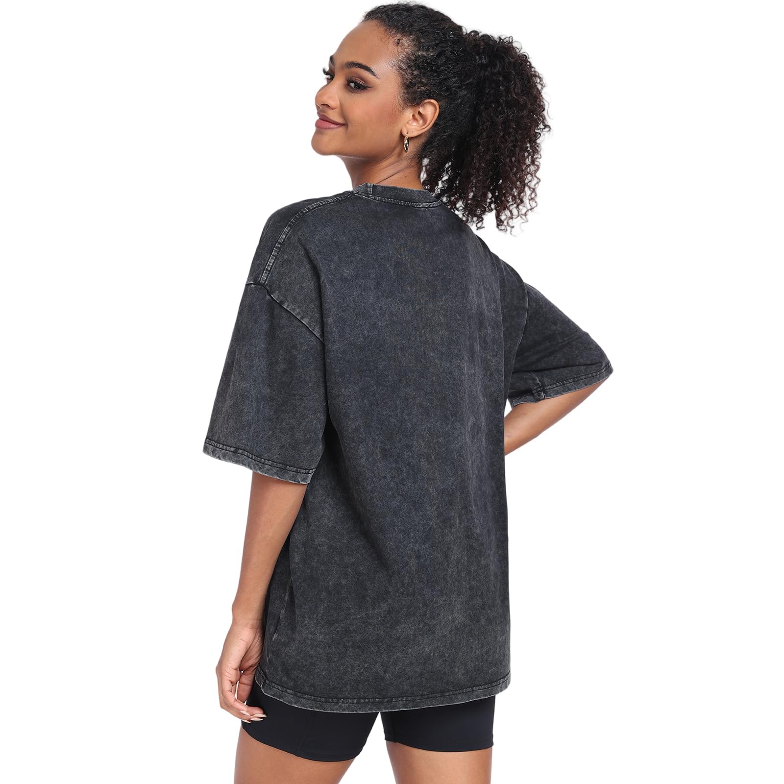 T-shirt surdimensionné pour femme - Col rond - Manches courtes - Décontracté - Basique - Pour l'été