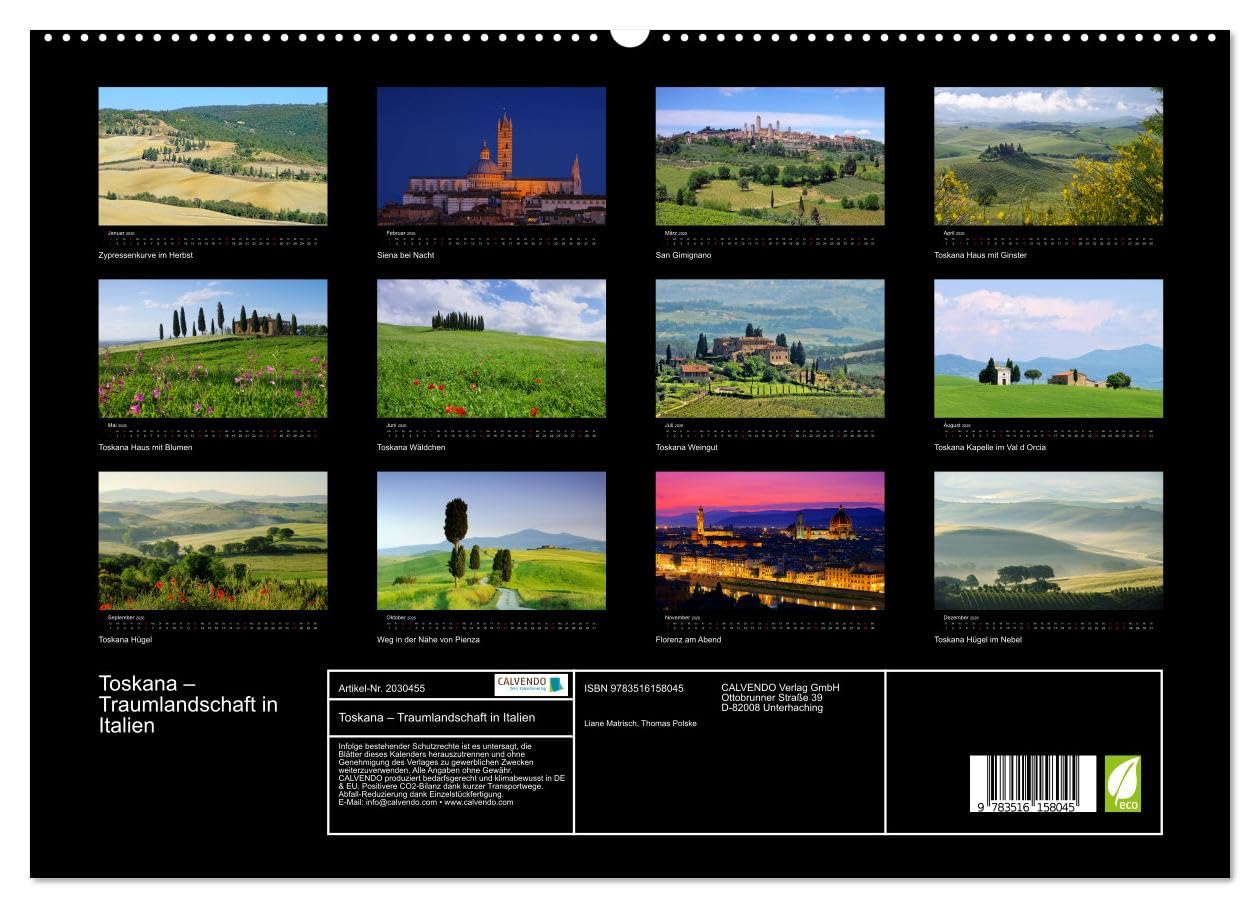 Toskana – Traumlandschaft in Italien (hochwertiger Premium Wandkalender 2026 DIN A2 quer), Kunstdruck in Hochglanz: Eine der bezauberndsten ... ist ohne Zweifel die Toskana. (CALVENDO Orte)