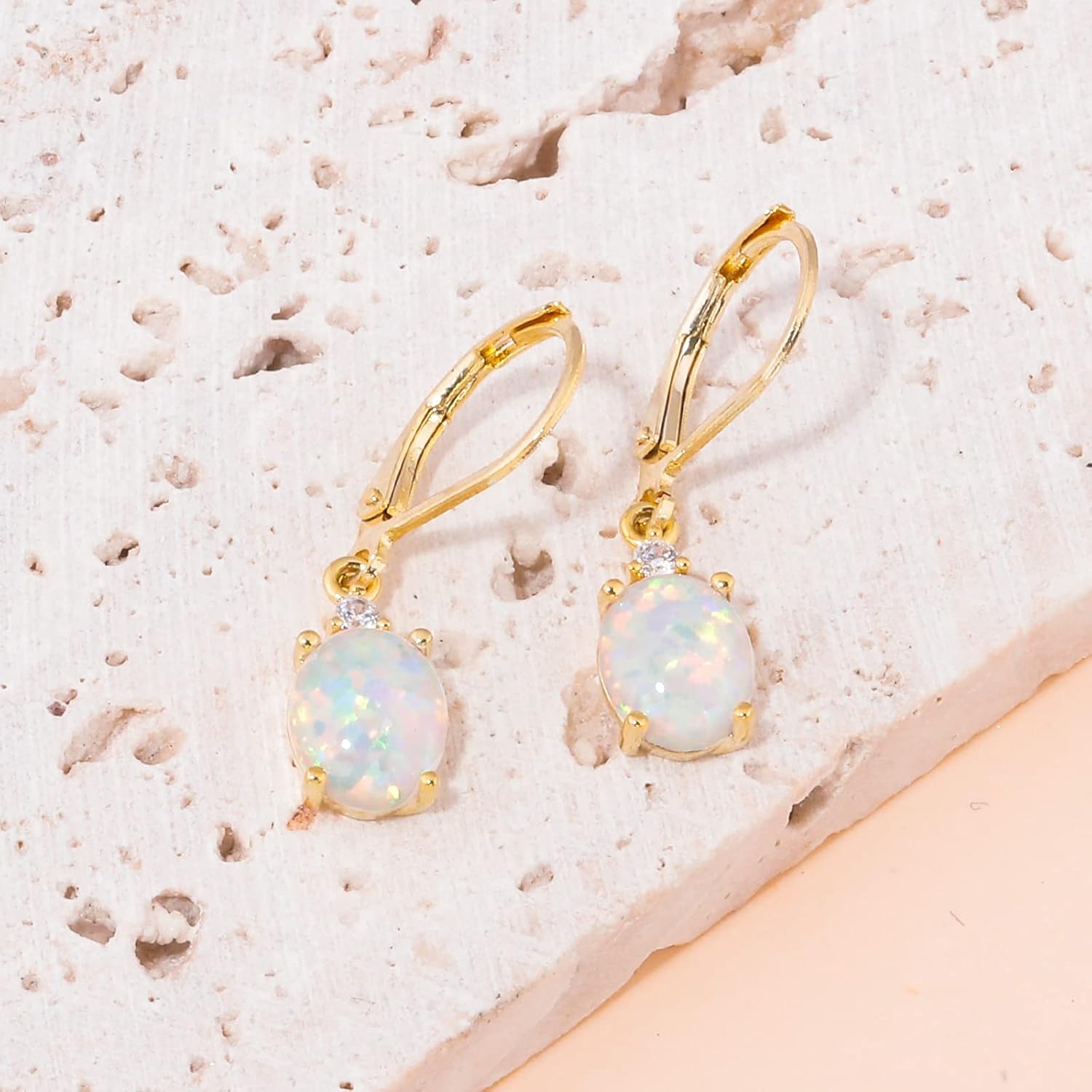 CiNily Opal Dangle Earrings for Women Trendy 14k Gold Plated Drop Dangle Earrings Created Fire Opal Drop Earrings Hypoallergenic Birthstone CZ Earrings Jewelry Gifts for Men Teen Girls - Image 6