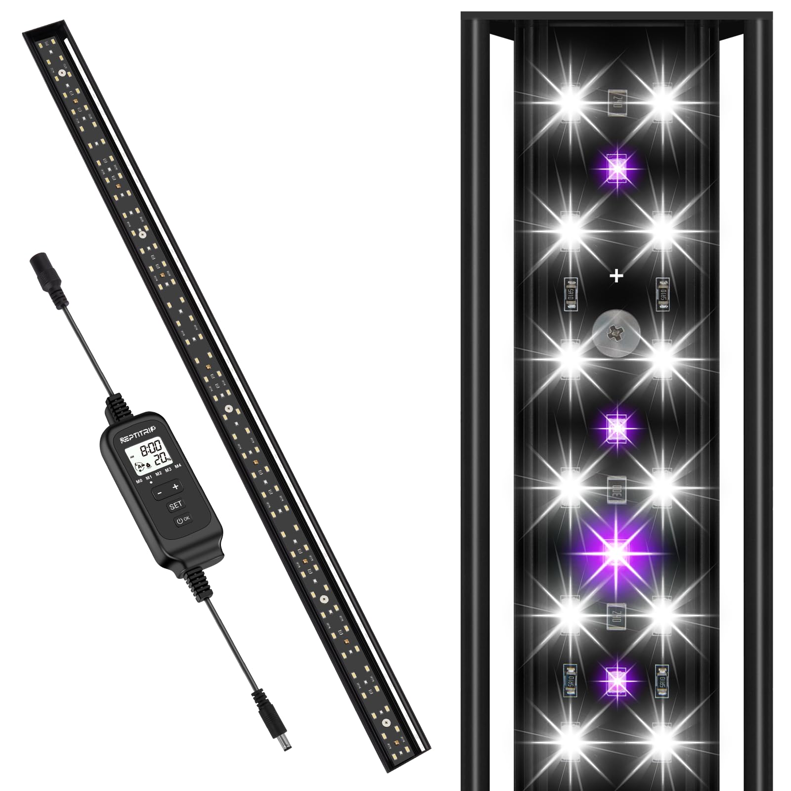 39-INCH LED UVB Light for Reptiles, LED Reptile Light Fixture Controller with Dimming and 4 UVI Modes, 27W Aluminum UVA UVB Lamp for Turtles, Snakes, and Bearded Dragons, 6500K