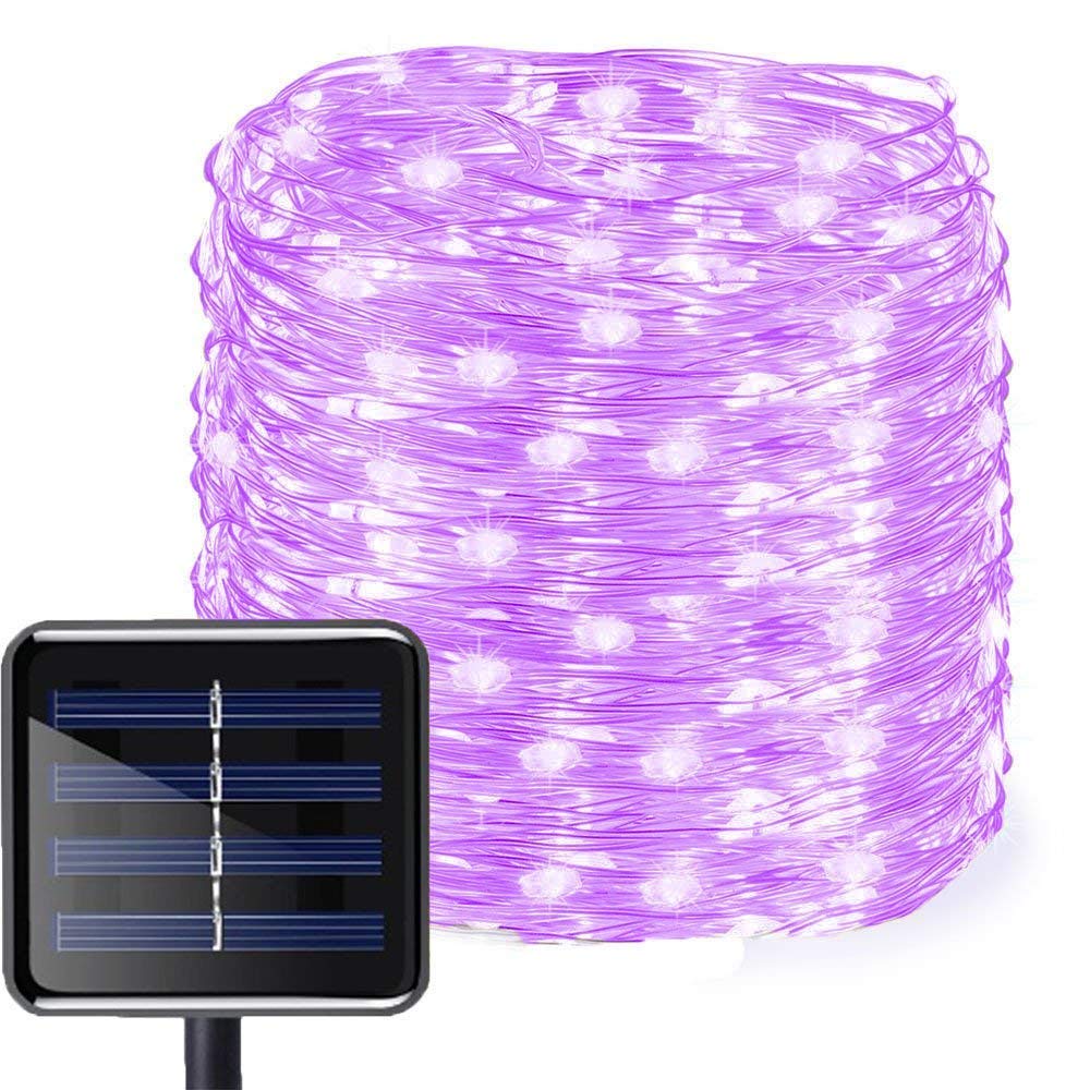 Kingcoo Purple Solar String Lights Outdoor, Waterproof 72Ft/22M 200Led 8 Modes Solar Copper Wire Fairy Decorative Light For Wedding Indoor Bedroom Garden Lawn Backyard Christmas Holiday Decorations (Purple)