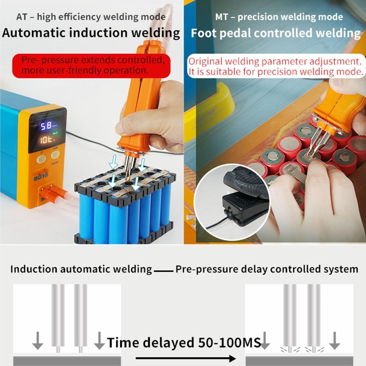Battery Spot Welder Machine 801B 11.6 KW Battery Spot Welder, Mini Portable Precision Pulse Battery Welding Equipment for 18650, 21700 Lithium Battery Pack Building,