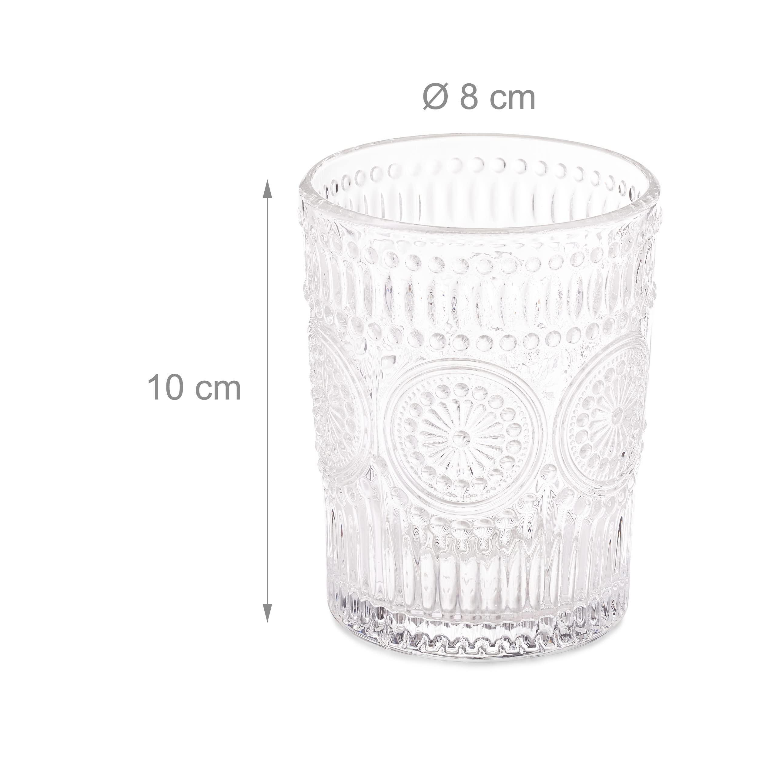 Relaxdays Trinkgläser, 4er Set, 300 ml, Vintage Gläser Wasser, Saft, Limo, spülmaschinenfest, Wassergläser, transparent, 10 x 8 cm (Packung mit 3)