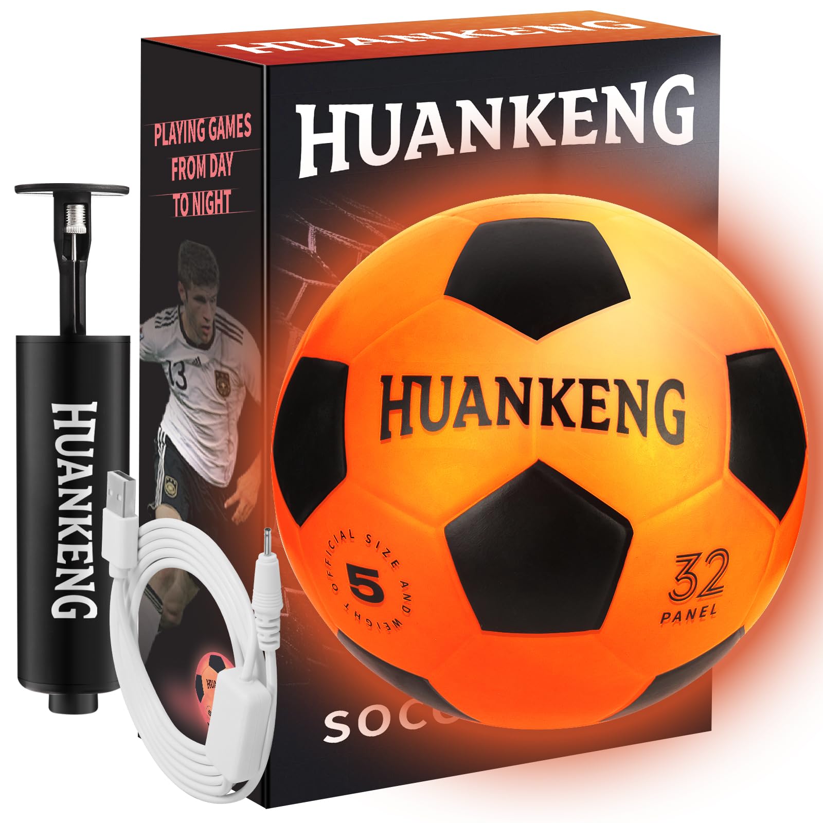 HuanKeng Upgrade Rechargeable Glow in The Dark Soccer Ball Birthday Gifts for 6 7 8 9 10 11 12 13 14 15 Year Old Boys, NO.5 Sports Outdoor Light Up Soccer Ball Games for Teen Kids Boy Toys Ages 6-15