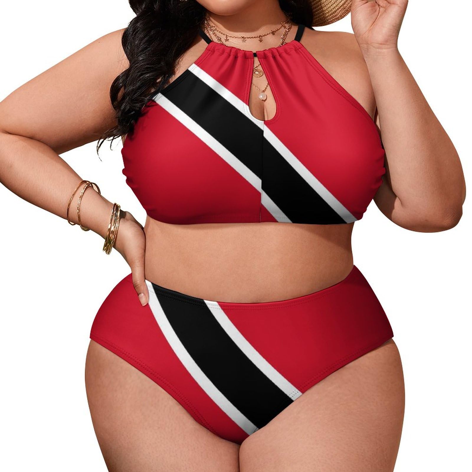 Tailbox Flag Bikini Sets Swimsuits Plus Size for Women Two Piece Swimwear Slimming Bathing Suits Beachwear, Trinidadtobago_flag, XXL