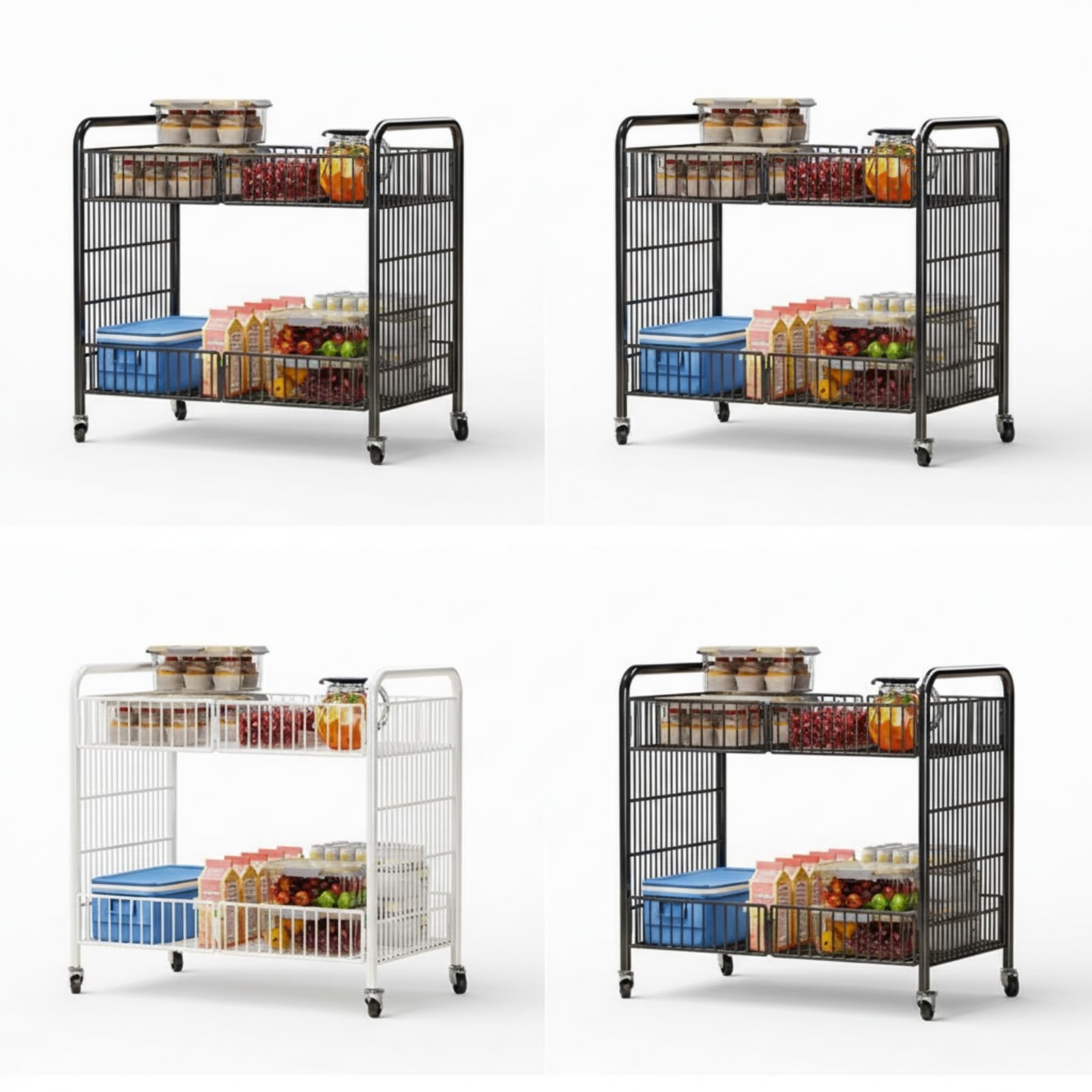 Carrello Espositivo a Due Ripiani Salvaspazio Carrello Pieghevole con Ruote Compatto per Negozi Temporaneo, Bianco, Piccolo