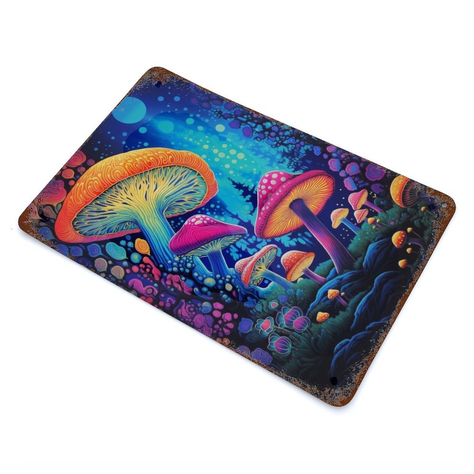 Psychedelic Mushrooms No2 Rusty Metal Tin Sign 11.8"x7.9", for Basement, Hobby Room And Garage Decor, Retro Wall Decor