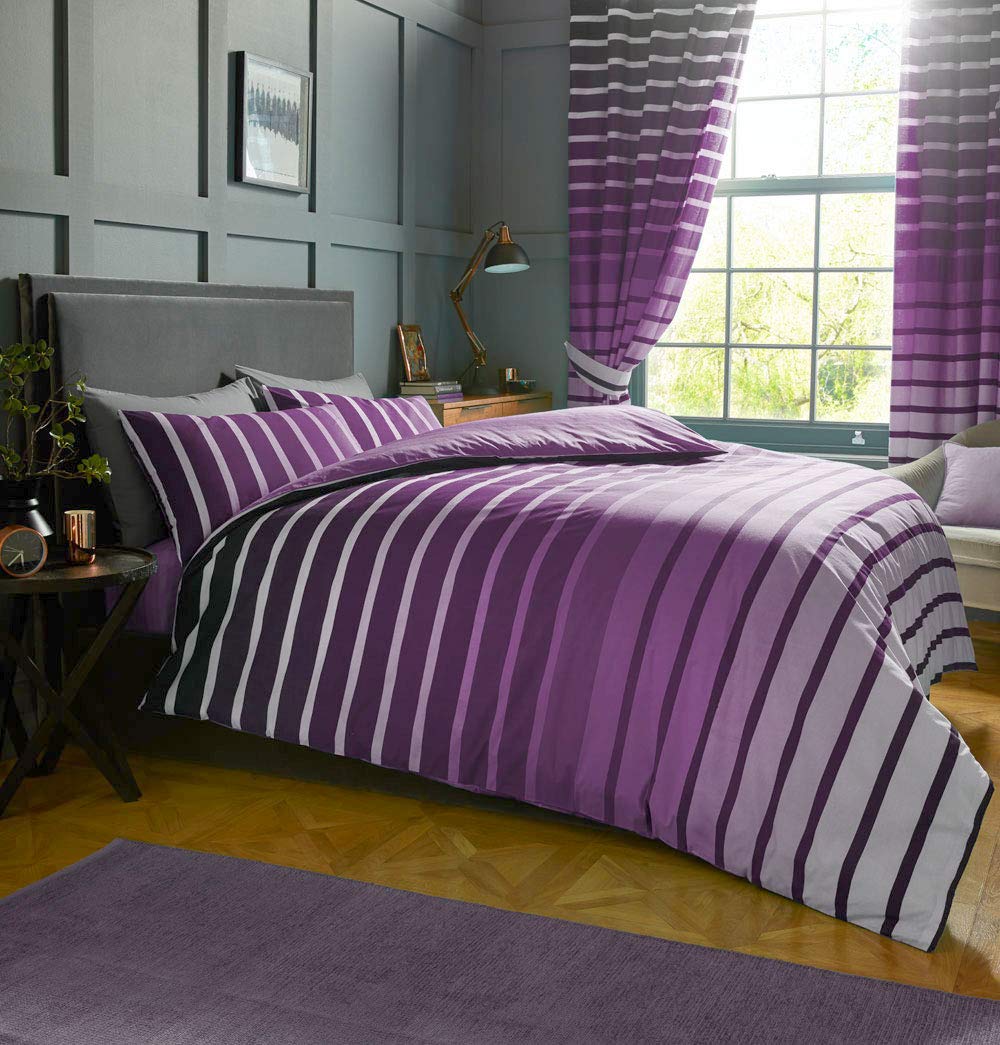 Homemaker Purple, Lilac Bed Linen Duvet Sets Purple & Lilac Stripe Quilt Cover & Pillow Cases Contemporary Bedding (Double)