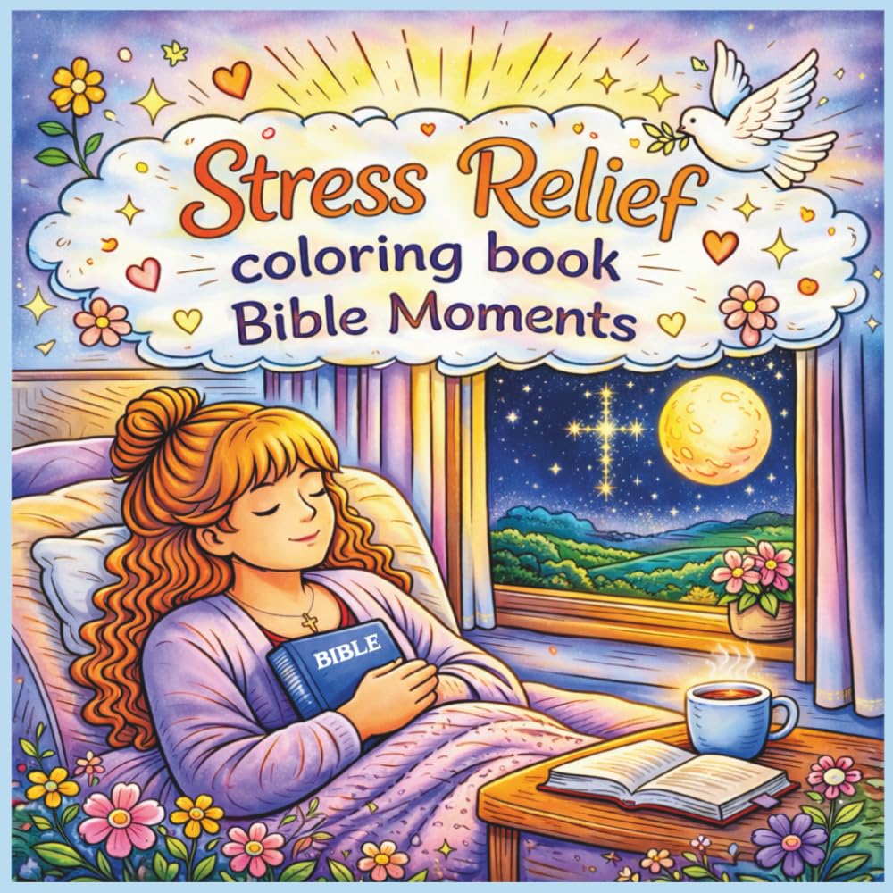 Stress Relief Coloring Book: Bible Moments: A Cozy Christian Coloring Book for Teens and Adults Inspired by Jesus’ Love, Peace, and Comfort