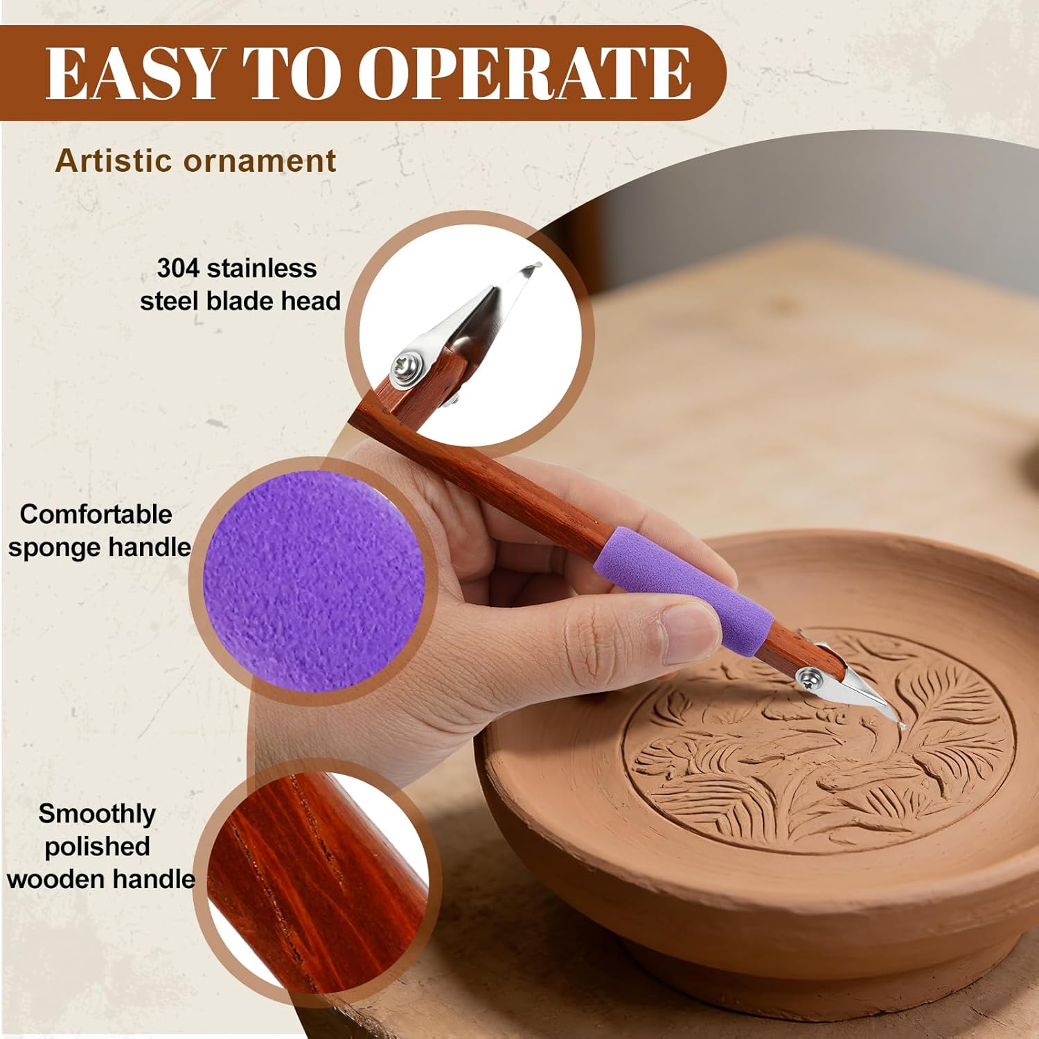 GtohHavea Professional Pottery Carving Tool with Durable Cutting Head, for Clay Sculpting, Sgraffito, Mishima & Ceramic Trimming (4Pcs)