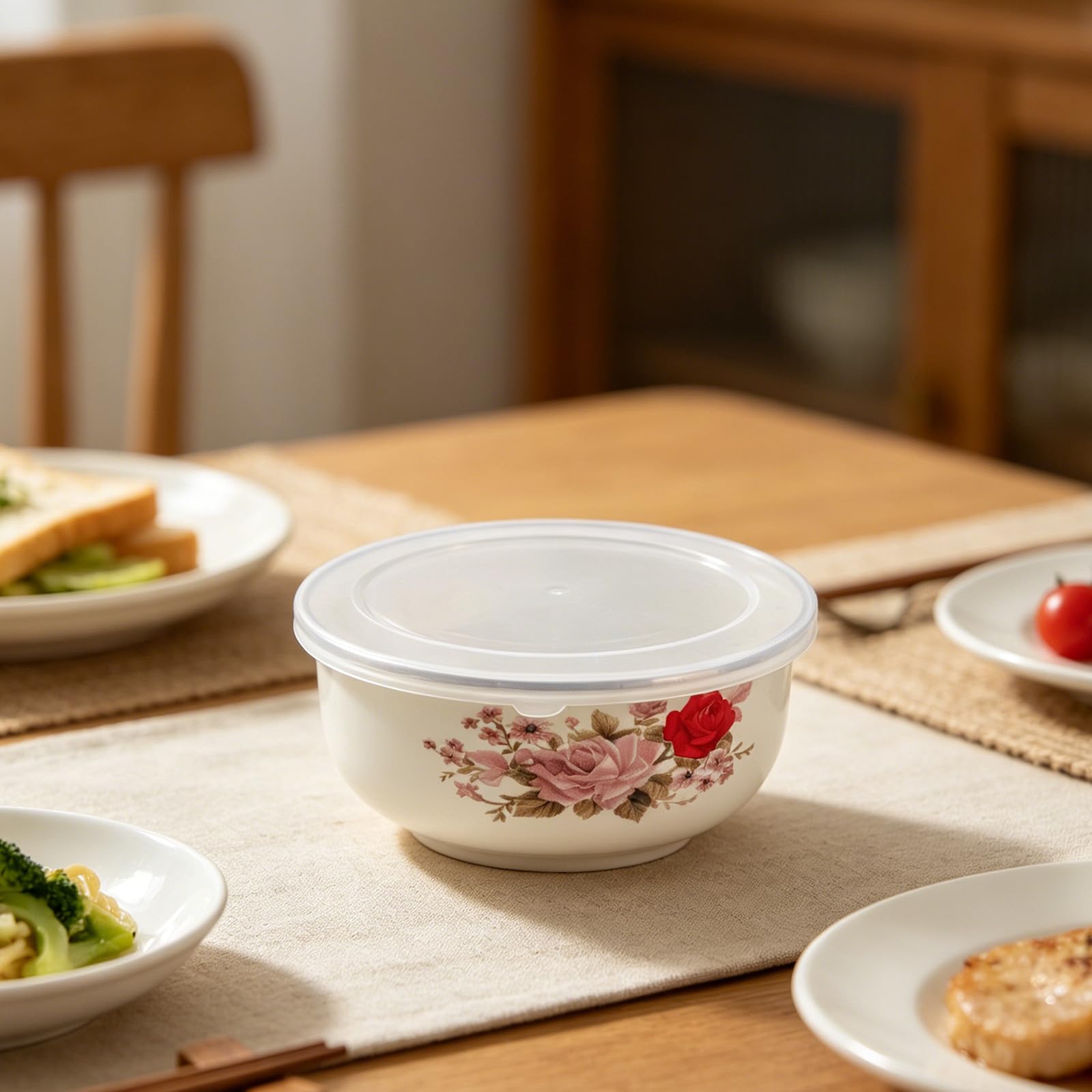 TIDTALEO Set 3 Pezzi Ciotole Smaltate con Coperchio Vintage per Conservazione Alimenti Resistente e Impilabile, Adatte per Uso in Cucina e Casa
