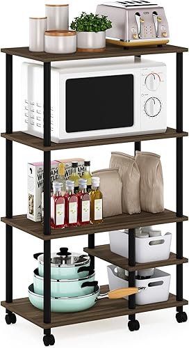 Furinno Turn-N-Tube - Carrito de estante de cocina, nogal Columbia/negro Columbia Nogal/Negro,Ámbar Pino/Negro,Americano oscuro/Negro,Roble