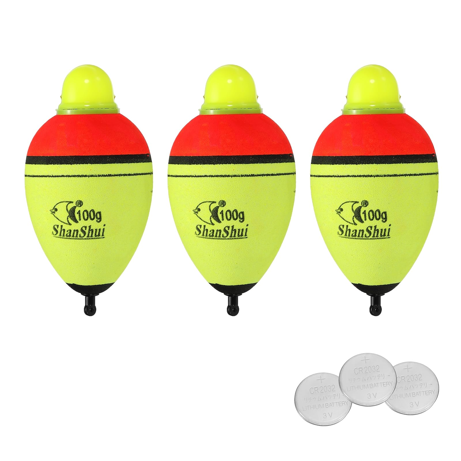 PATIKIL 3.5oz Lighted Fishing Slip Bobbers, 3 Pack EVA Green Red LED Light Up Fishing Float with Battery for Night Fishing, Yellow — image 1
